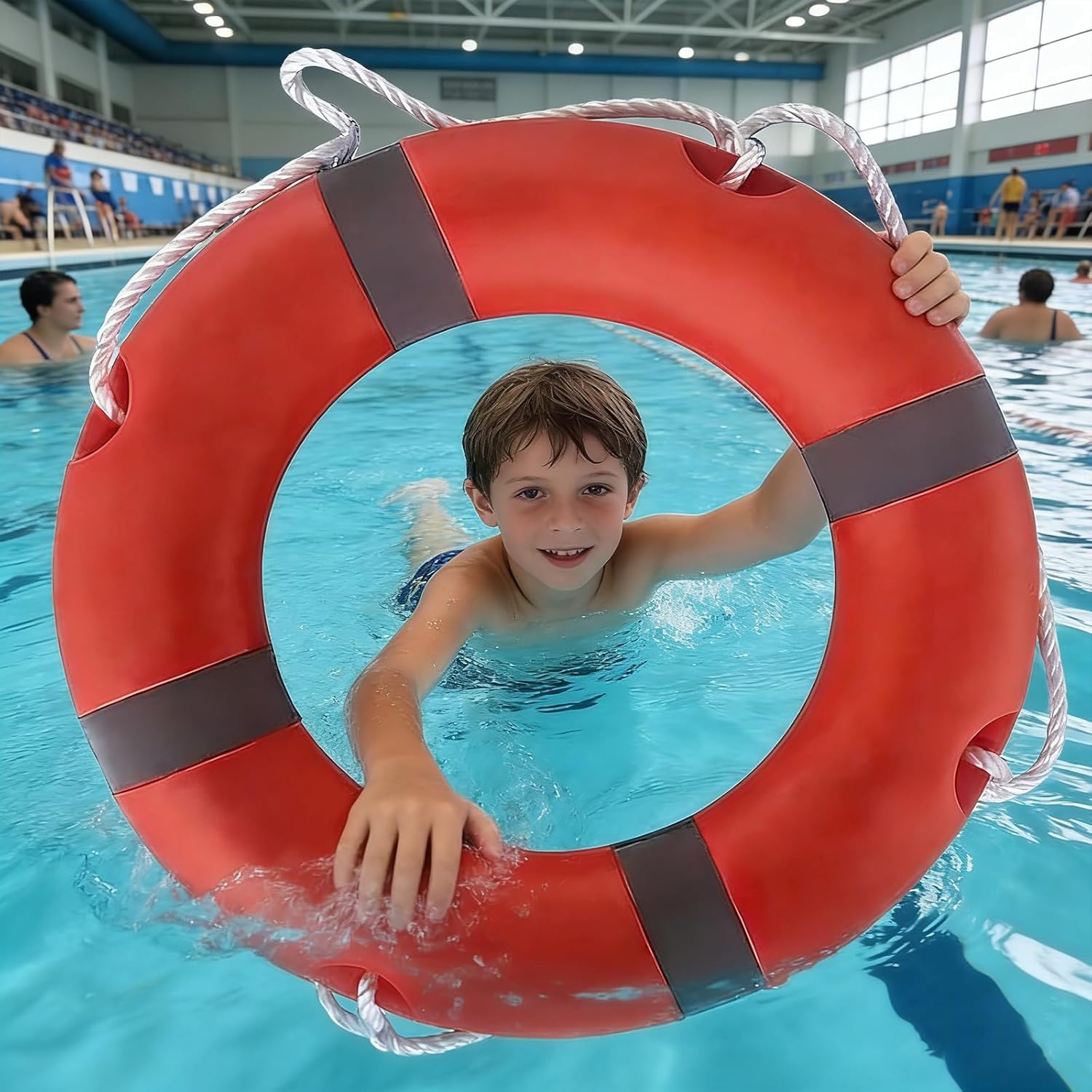 22 Inch Life Buoy Boat Safety Throw Ring Set, Outdoor Professional Throwable Flotation Device with 30 Meter Floating Lifesaving Rope, Safety Hook, Grip Ring and Reflective Tape