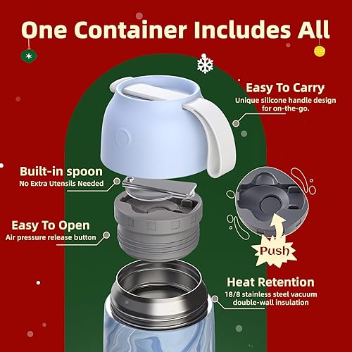 Miniatura 5 de Termo para alimentos calientes para adultos y niños  Tarro de alimentos aislado de 18 onzas con boca ancha y cuchara, termo de sopa a prueba de