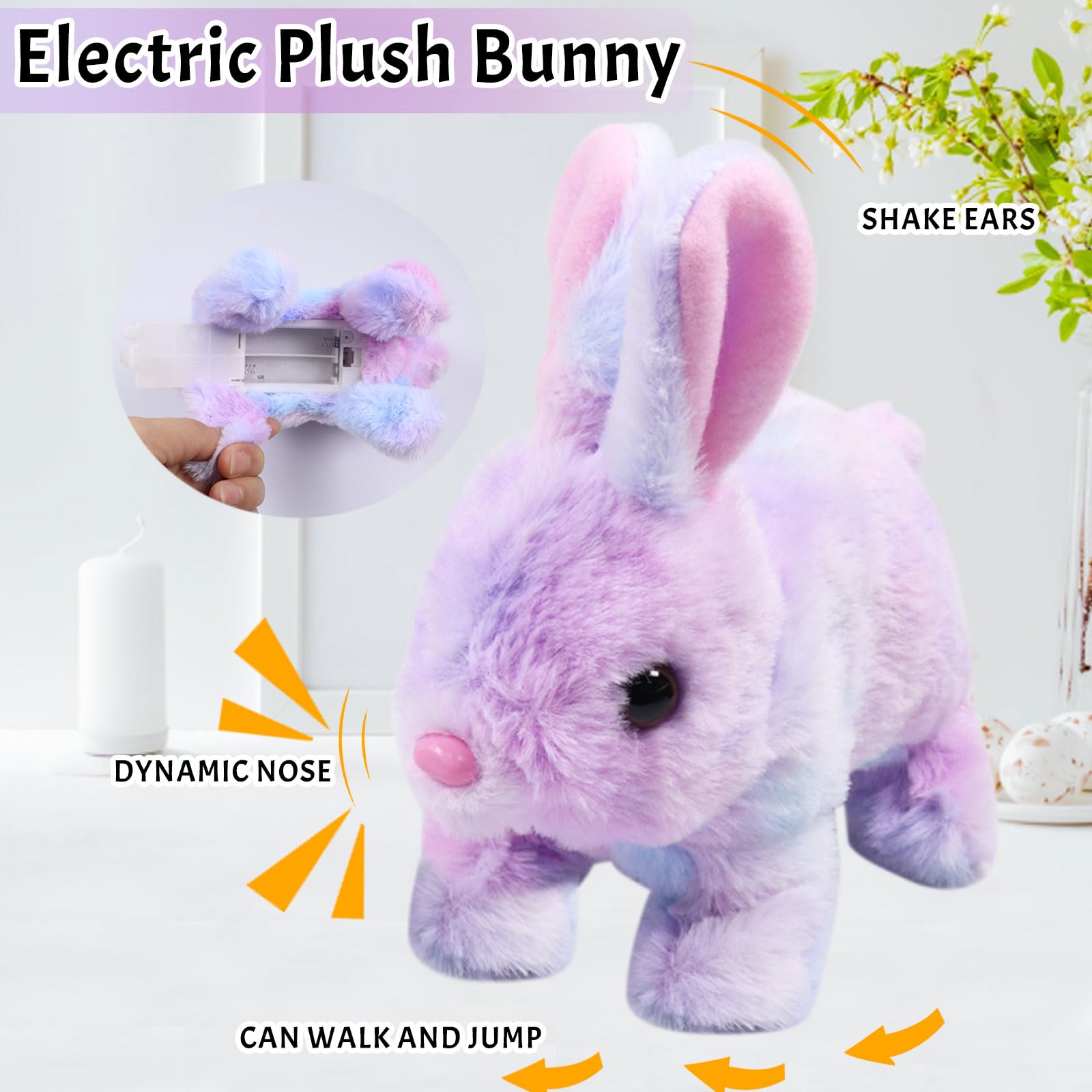 KOIROI Peluche Elettrico Coniglio Giocattoli, Giocattolo Coniglietto Saltando, Giocattolo Interattivo per Coniglio, Coniglio Peluche Interattivo per Bambini, Peluche Coniglietto Giocattolo per Pasqua