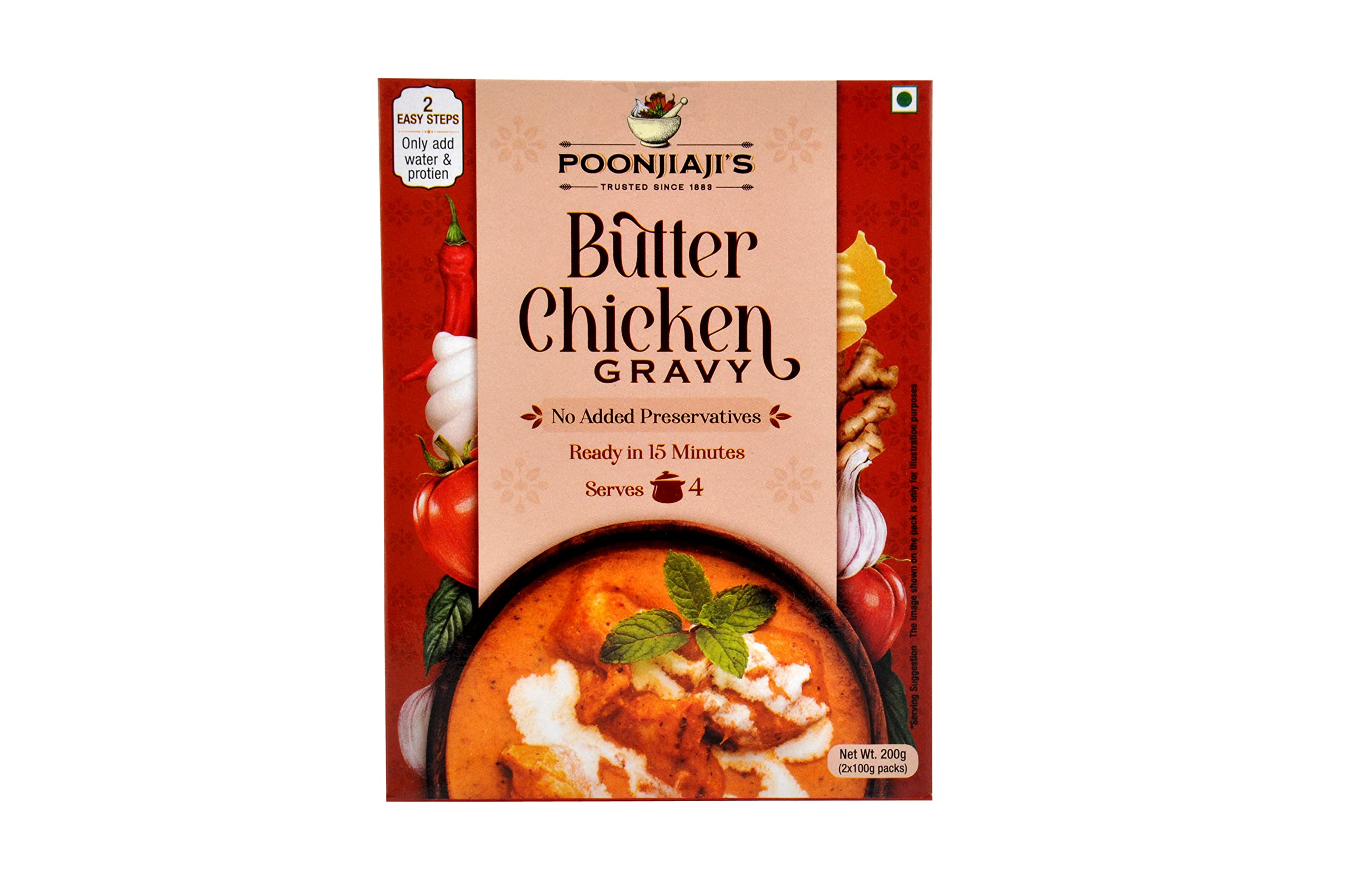 Poonjiaji’s Butter Chicken Gravy 200g | Ready-to-Cook Makhani Curry Base for Chicken & Paneer | No Added Preservatives | Serves 4 | Authentic Restaurant-Style Indian Gravy