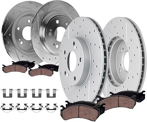 Miniatura 40 de Detroit Axle - Kit de frenos para Ford F-150 Lincoln Mark LT 4WD 2004-2008 Rotores de freno perforados y ranurados Pastillas de freno de cerámica