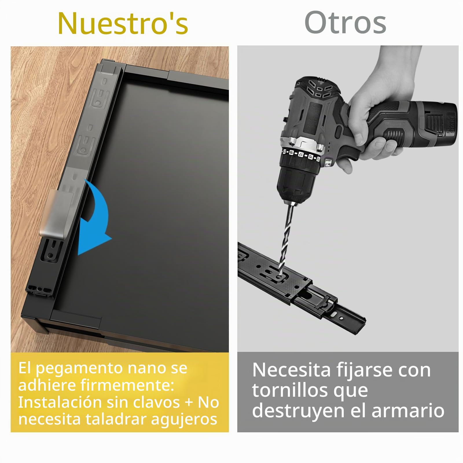 Yawinhe Cajones Extraibles Para Cocina,39-60cm Cajones Telescópicos,Negro | Organizador de Armario Extensible de Cocina;Cajón Deslizante Resistente,sin Necesidad de Taladrar ni Clavar