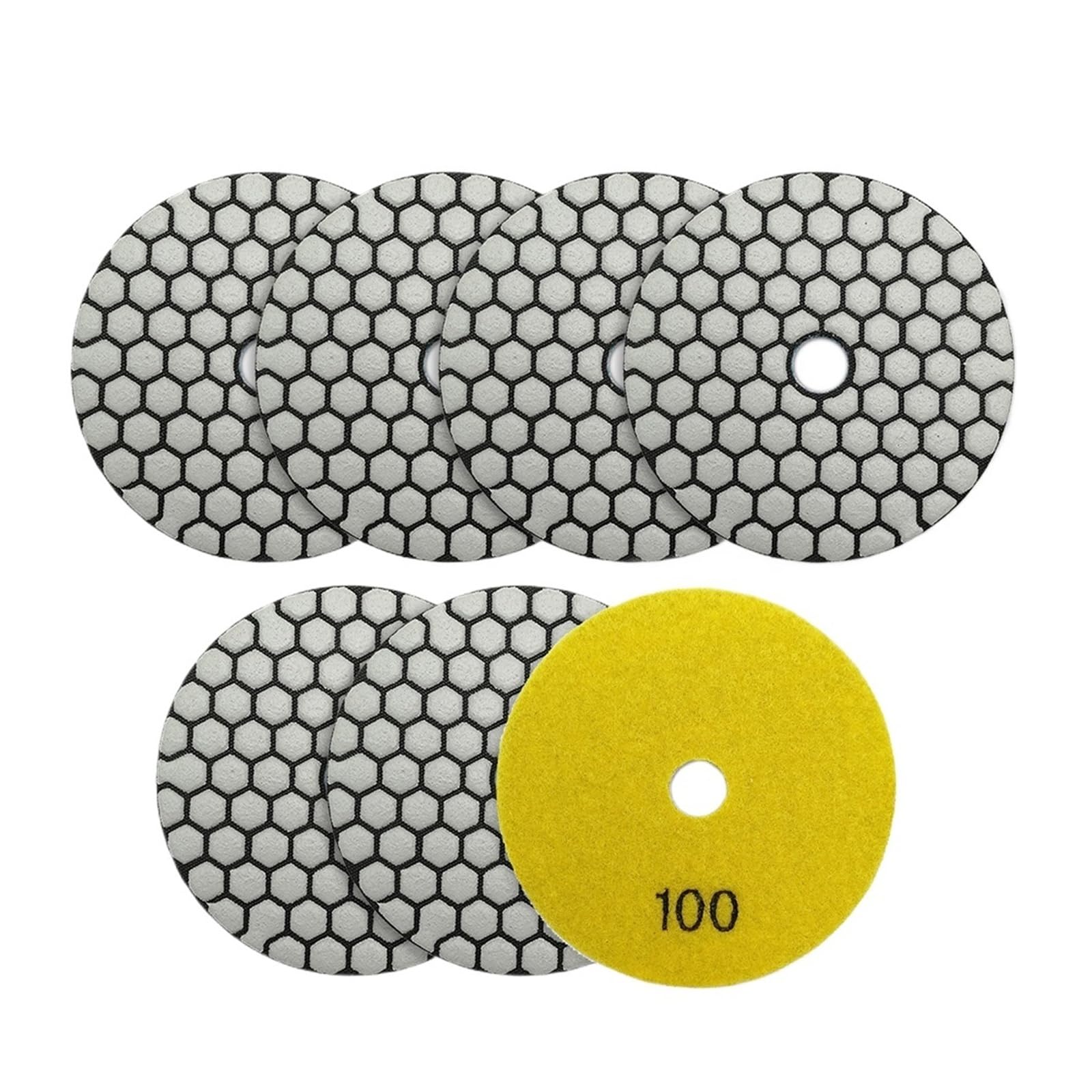 Juego de 7 Almohadillas de Pulido en seco de Diamante de 100 mm de diámetro, Grano 800, para mármol, Granito, cerámica, Piedra, pulidora, Disco de Lijado (Grano 100, 14 Unidades)