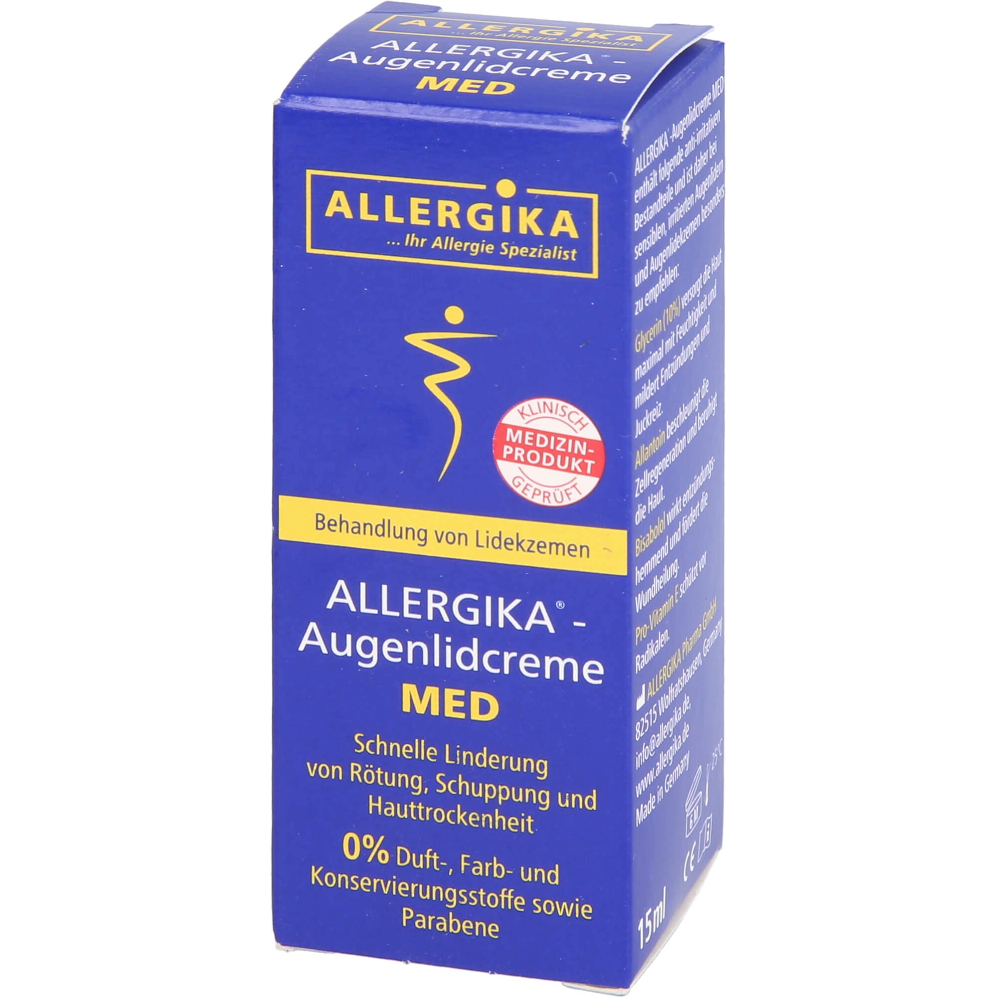Allergika Med Augenlidcreme, 15 ml, Schnelle Linderung von Rötung, Schuppung und Hauttrockenheit