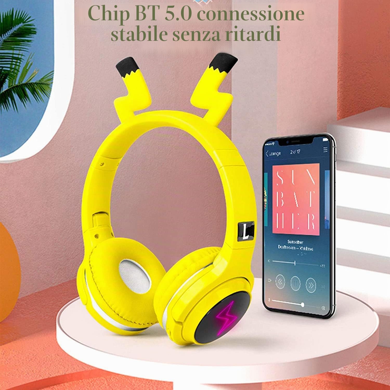 SVYHUOK Cuffie Wireless Bluetooth Bambini per Ragazzi Bambine, Giallo Cuffie con Microfono, Cuffie Over Ear Pieghevole con Luci a LED per cellulare/tablet/PC/laptop/IPad Compleanno Xmas Regali