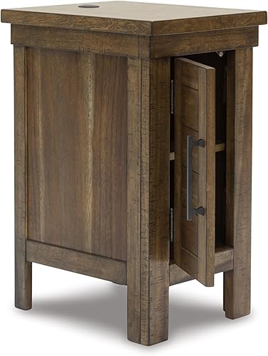 Miniatura 4 de Signature Design by Ashley Moriville Rustic Farmhouse - Mesa auxiliar con 1 puerta de gabinete y puertos USB, color marrón