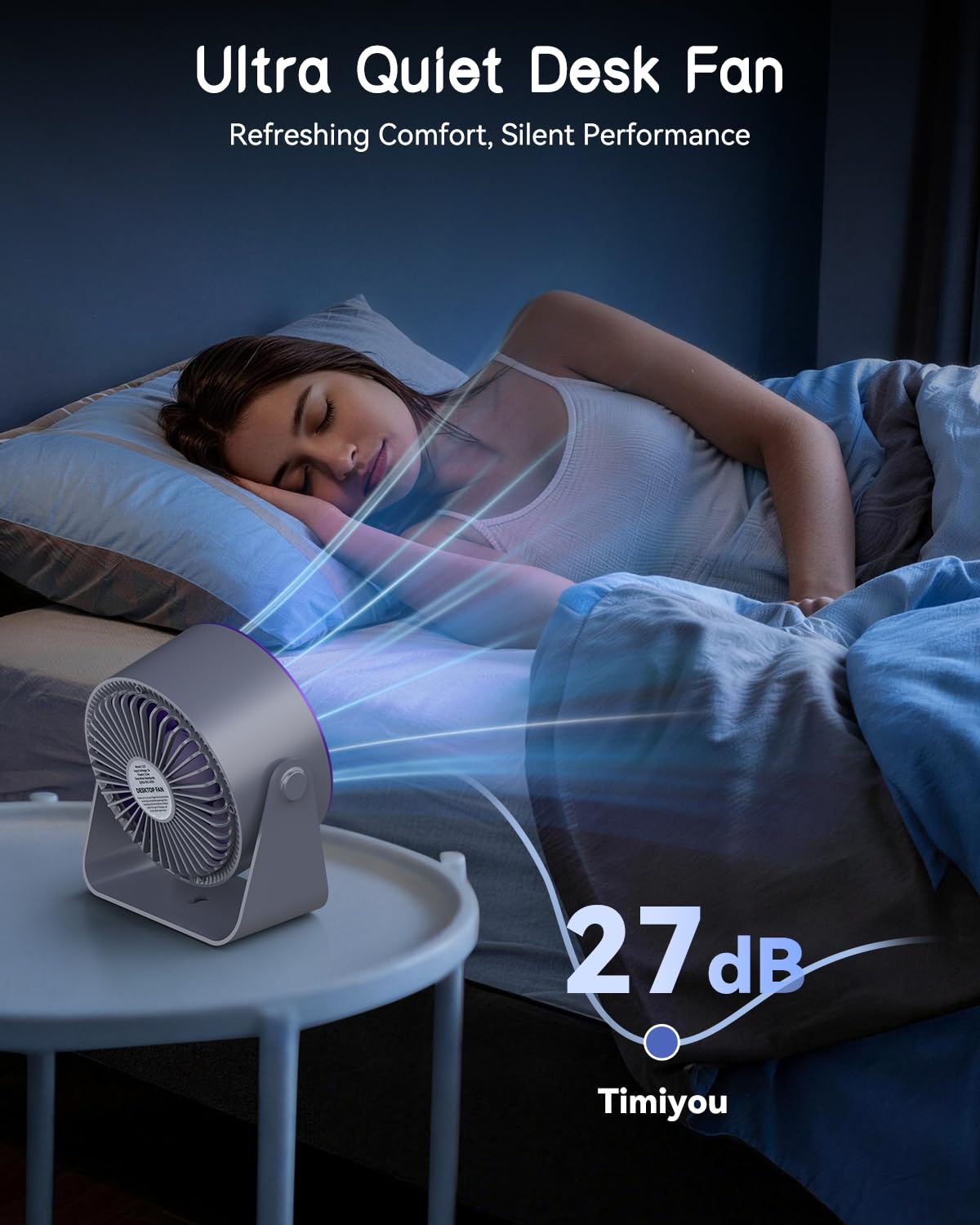 Timiyou Schreibtischventilator, 6,7 Zoll, leistungsstarker tragbarer Tischventilator mit 100 Geschwindigkeiten, ultra-leise, LED-Anzeige, Touch-Steuerung, 360° Neigung, USB-C-wiederaufladbarer 3600
