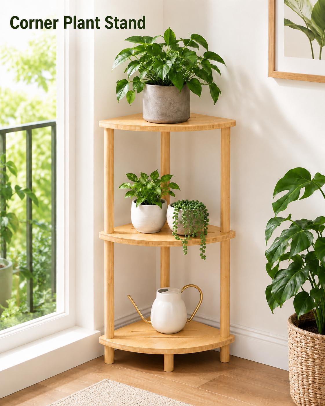 Vaelyss Bamboo Corner Shower Stool for Inside Shower 3-Tier, Standing Bathroom Organizer, Large Capacity Shower Storage, Space-Saving, Anti-Slip, Easy to Assemble for Bath, Living Room, Kitchen image 4