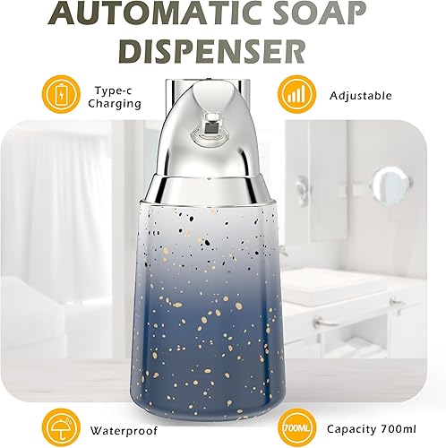 Miniatura 2 de Dispensador de jabón automático ajustable sin contacto, material de cerámica, 4 niveles ajustables, bomba de jabón líquido con sensor recargable