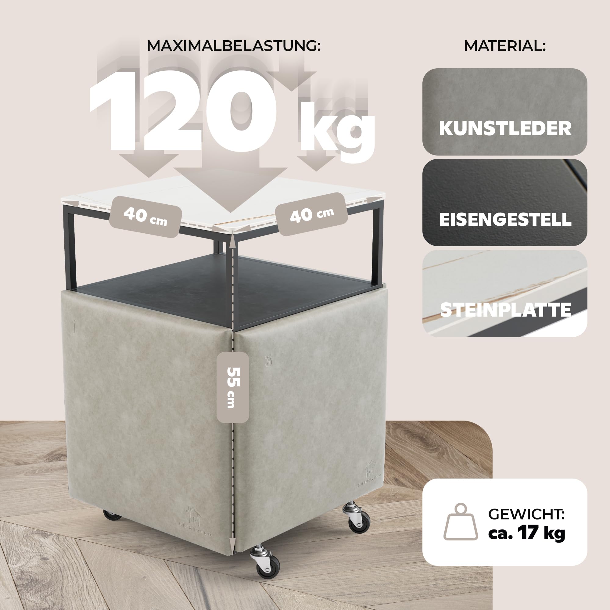 4 sgabelli con tavolino – Risparmia spazio 5 in 1 cubo grigio/bianco per soggiorno, sala da pranzo, camera degli ospiti