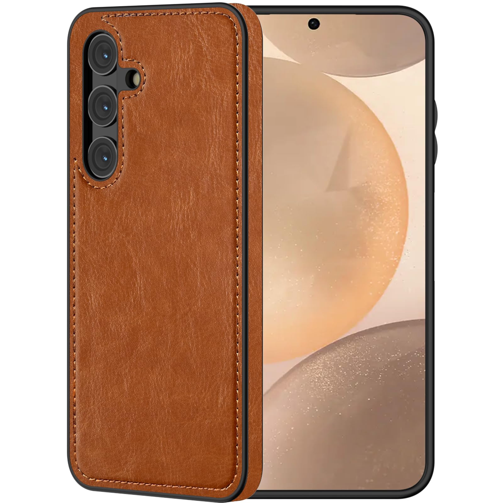 LOHASIC for Samsung Galaxy S24 Plus Phone Case, Classy PU Leather Stitch Retro Vintage S24+ Cover for Men Women, Non-Slip Grip Protective Slim Rugged