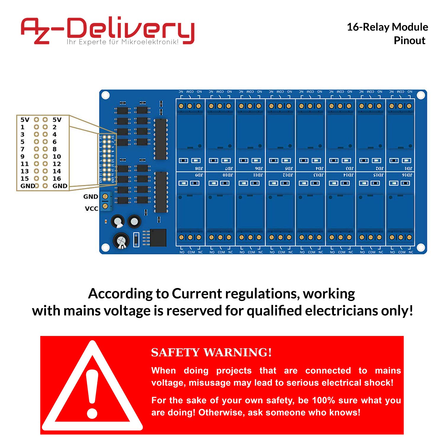 AZDelivery 16-Relay Moduł 12V z Optocoupler Low-Level Trigger kompatybilny z Arduino tym e-Book!