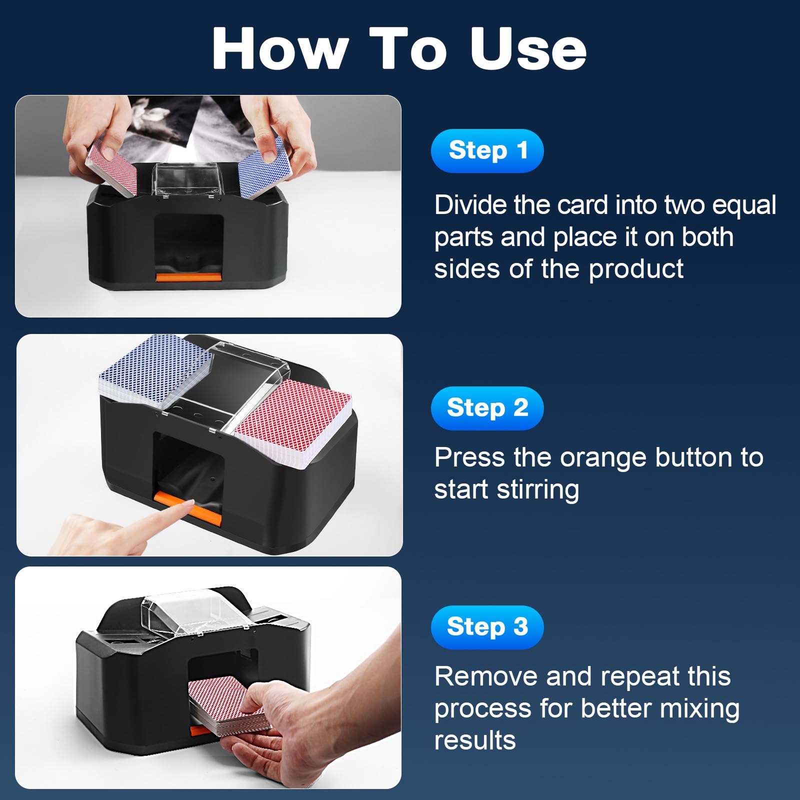 DESPOINA Mélangeur de Cartes Automatique et Électrique Silencieux pour 1-2 Jeux, avec Batterie Rechargeable USB-C (2000mAh) et Mode Auto/Manuel, pour Poker, Belote, UNO, Blackjack, Texas Hold'em