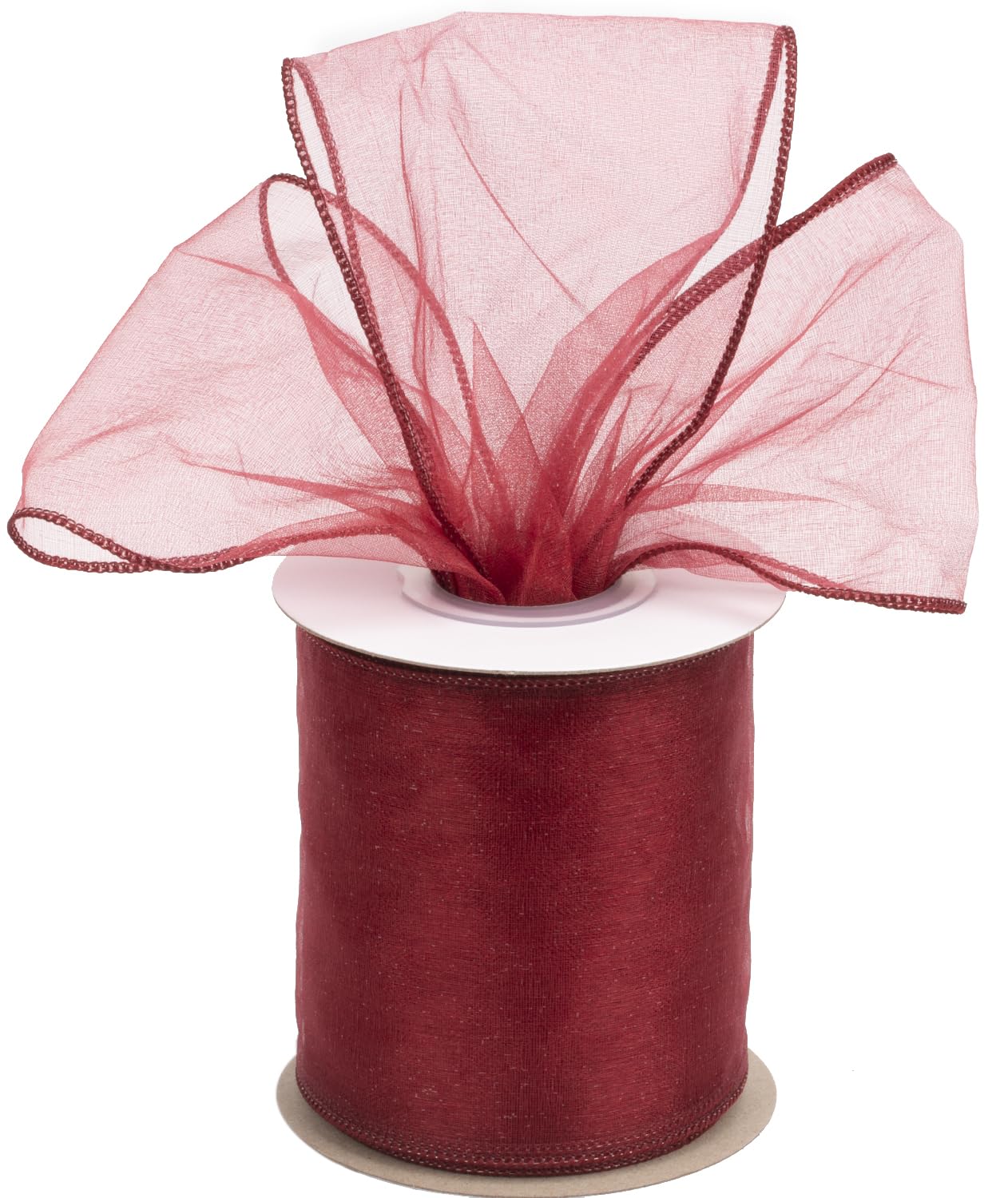 Joycrosso 4 Inch Burgundy Wired Organza Ribbon - 20 Yards Sheer Decorative Ribbon for Gift Wrapping, Wedding Decor, Christmas Tree, Crafts & DIY Projects