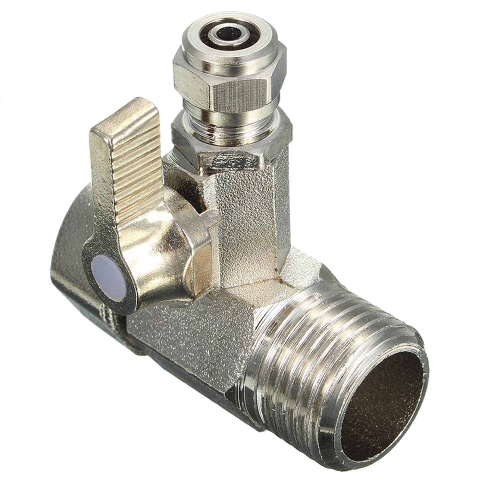 Adaptador de Agua alimentación válvula, Bola 1/2" a 1/4", Grifo, ósmosis inversa, Plateado