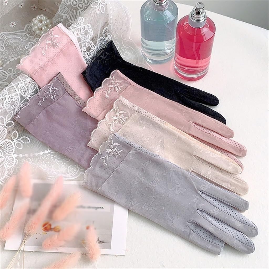 Women's sun protection gloves, thin and breathable elastic lace half finger touch screen gloves