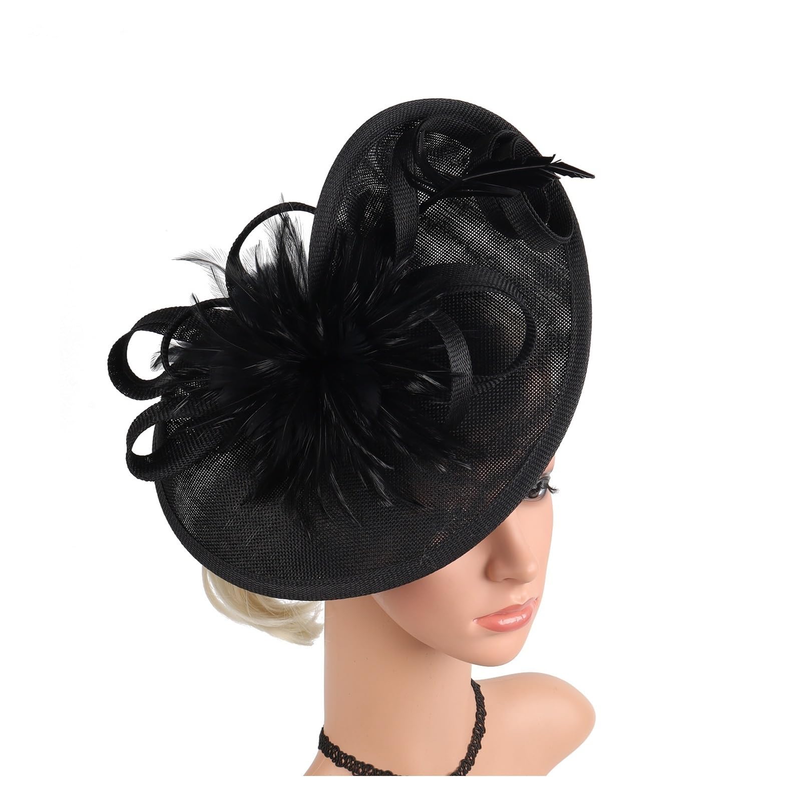 Cappello Fascinator Donna Elegante Cappello da Cerimonia for Donna, Cappello da Cerimonia for Festa del tè, Cappello da Cerimonia con Piume E Fiori, Cocktail da Sposa(White)
