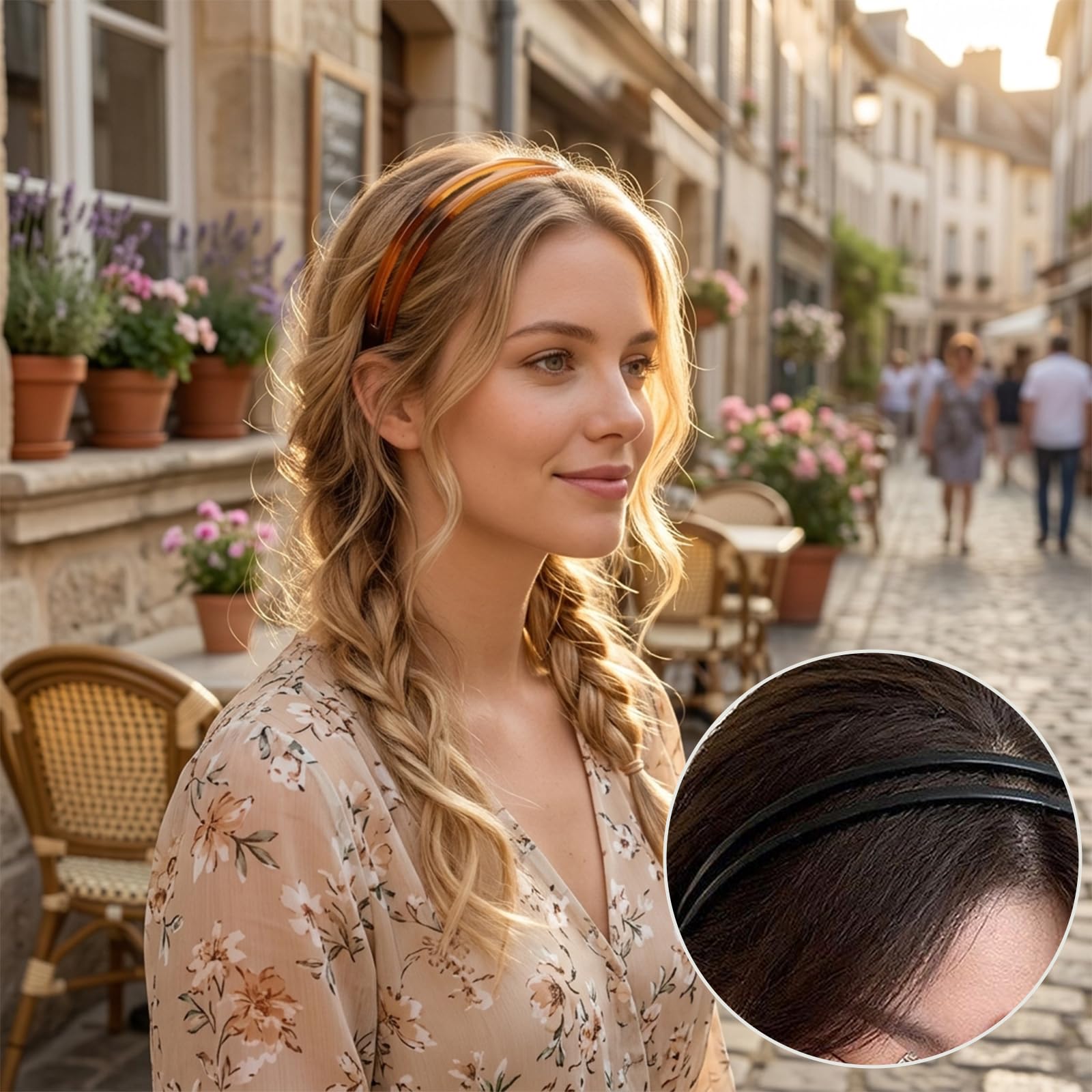 Set di 6 cerchietti per capelli a zig-zag, con pettine a doppia fila di denti, in plastica, di alta qualità, antiscivolo, brillanti, accessori per capelli per donne e ragazze (nero/ambra)