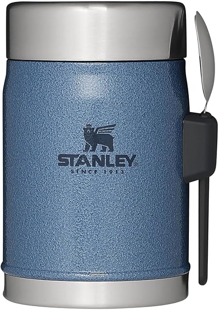 Stanley Classic Legendary Food Jar 0.4L Lake with spork - Termos do żywności ze Stali Nierdzewnej Bez BPA - Utrzymuje zimno lub ciepło przez 7 godzin - Szczelny - Do Mycia w Zmywarce