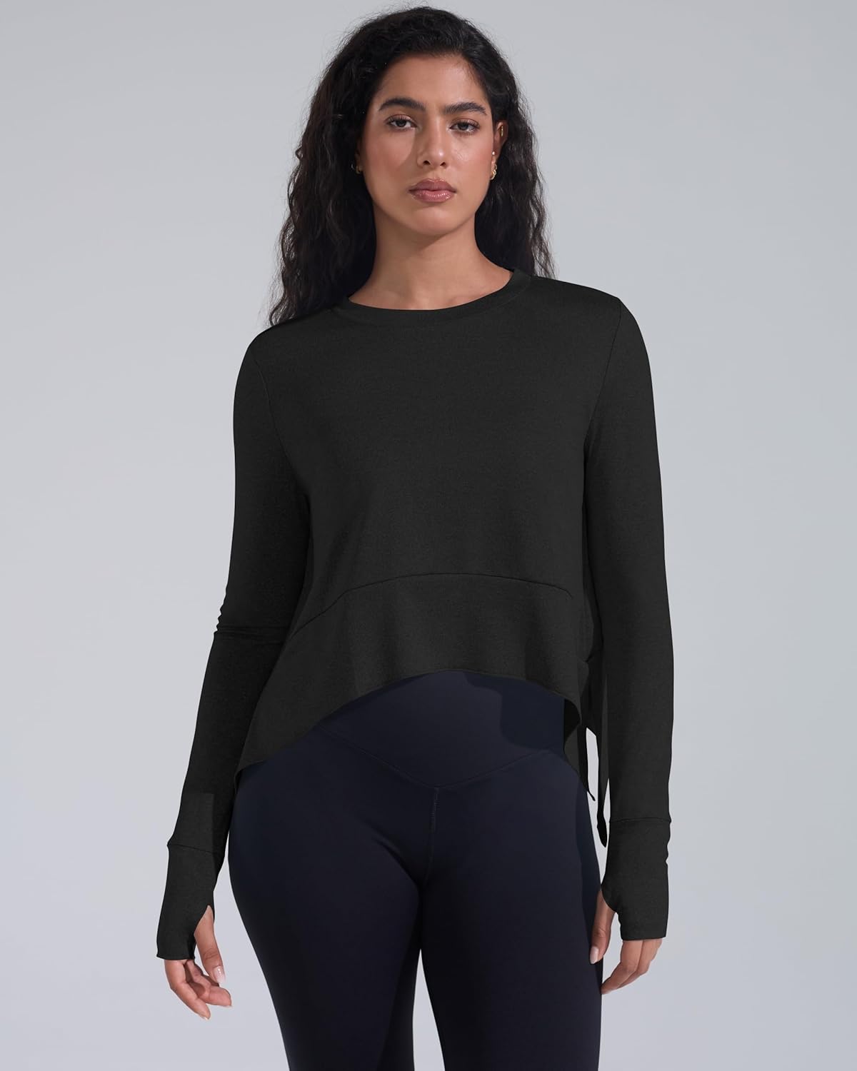 Long Sleeve Workout Tops for Women with Thumb Hole Athletic Gym Workout Cover Up Yoga Shirts Flowy Split Side - Image 3