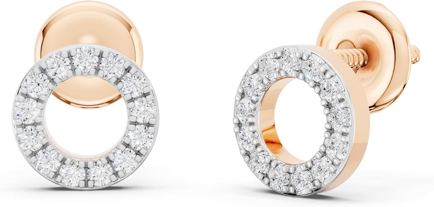 Dazzlingrock Collection 0.10 Ctw Round White Natural Diamond Halo Circle Shape Stud Earrings for Women in Real Solid Gold