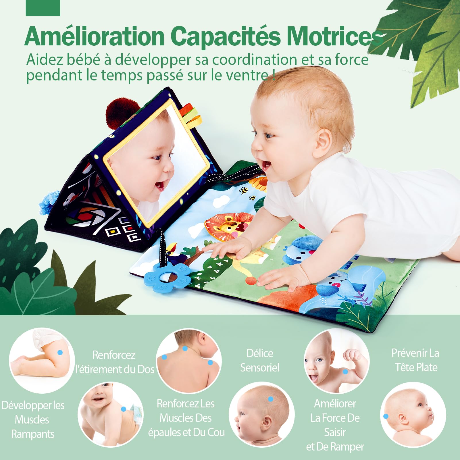 hahaland Jouet d'Éveil Bébé 6 Mois avec Miroir Éveil Montessori Noir et Blanc Jouets Sensoriels pour Tout-Petits, Cadeau pour Bébé Naissance Fille Garcon 0 3 6 12 Mois