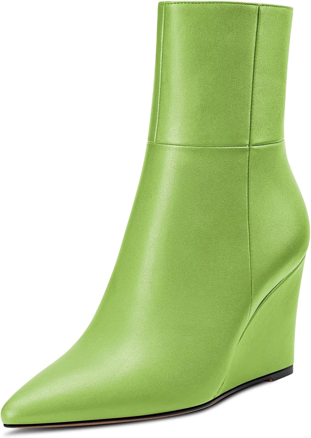 HDEUOLM Women High Wedge Heel Pointed Toe Ankle Boots Short Bootie Zipper Sexy Dress 3.3 Inches Heels Shoes