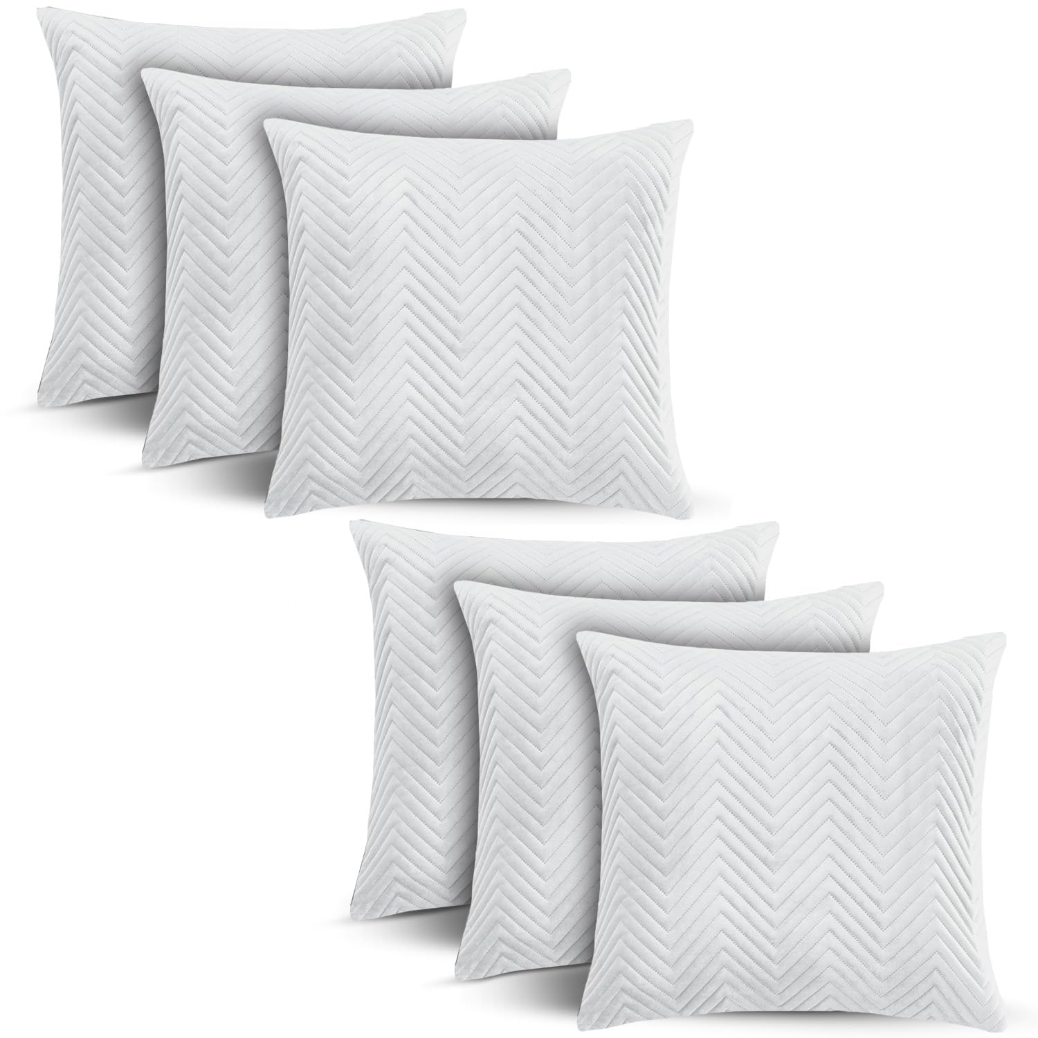 BedLooms White Velvet Cushion Covers 45x45 cm (Set of 6) – Soft Ultrasonic Stitch, Hidden Zipper, Decorative Throw Pillow Cases for Sofa, Couch & Living Room (18x18 Inch)