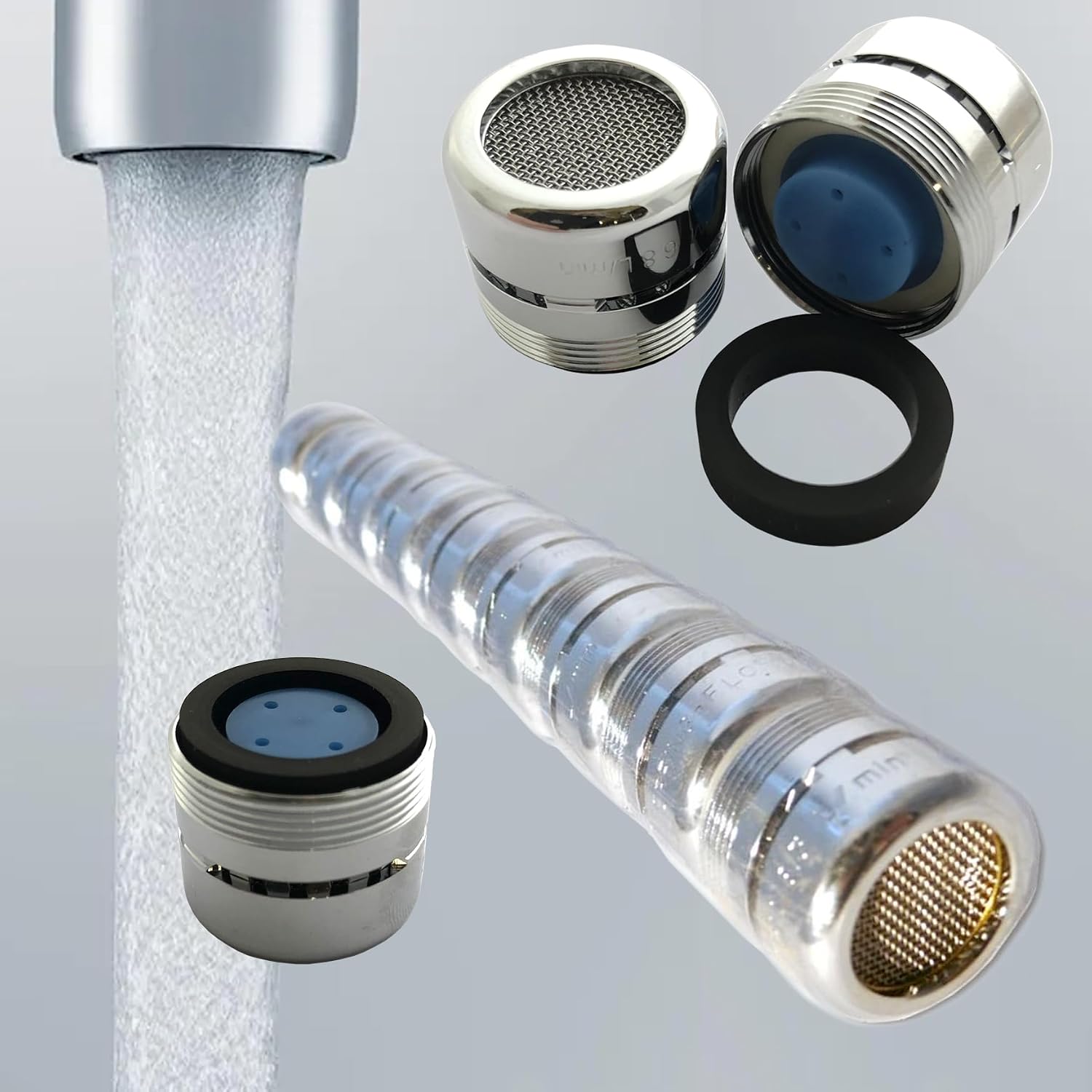 Spring 1.8 gpm Aerator Standard Flow Stream Faucet Regular Dual Threaded Slotted 3 Screens (6 Pack)