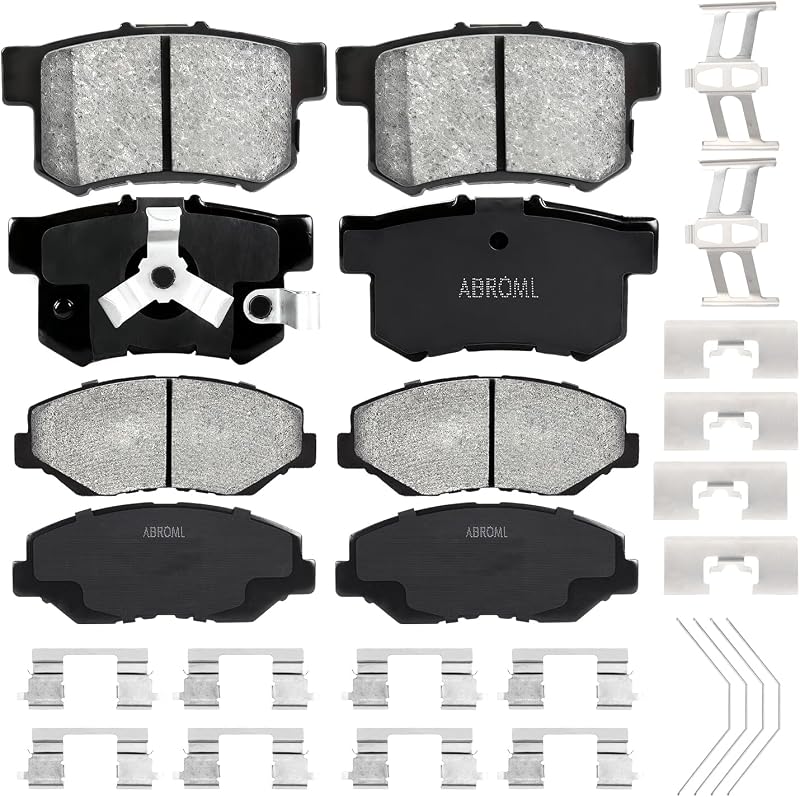 Jogo de pastilhas de freio a disco dianteiras e traseiras cerâmicas ABROML para Honda CR-V 2005-2006 e 2012-2016 – 8 unidades