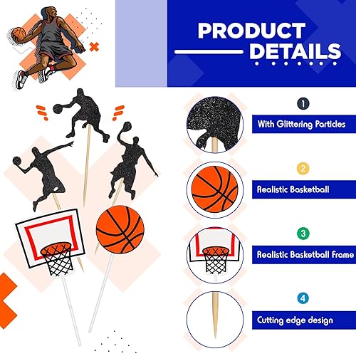 Miniatura 3 de 60 piezas de baloncesto de acción para cupcakes de baloncesto deporte verano fiesta de cumpleaños decoración temática de baloncesto decoración de
