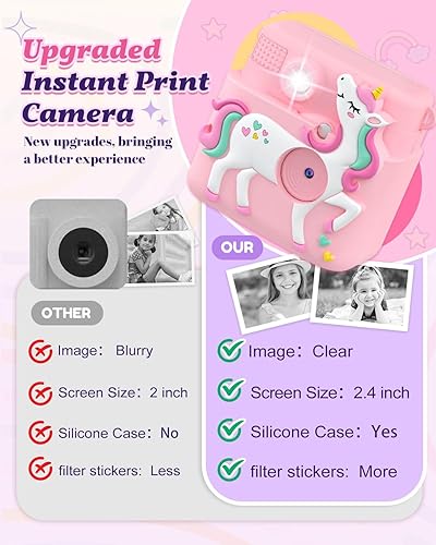 Miniatura 6 de Cámara de impresión instantánea para niños, cámaras 1080P para niños y niñas, juguetes de 6 a 8 años, regalo de cumpleaños de Navidad para niñas de
