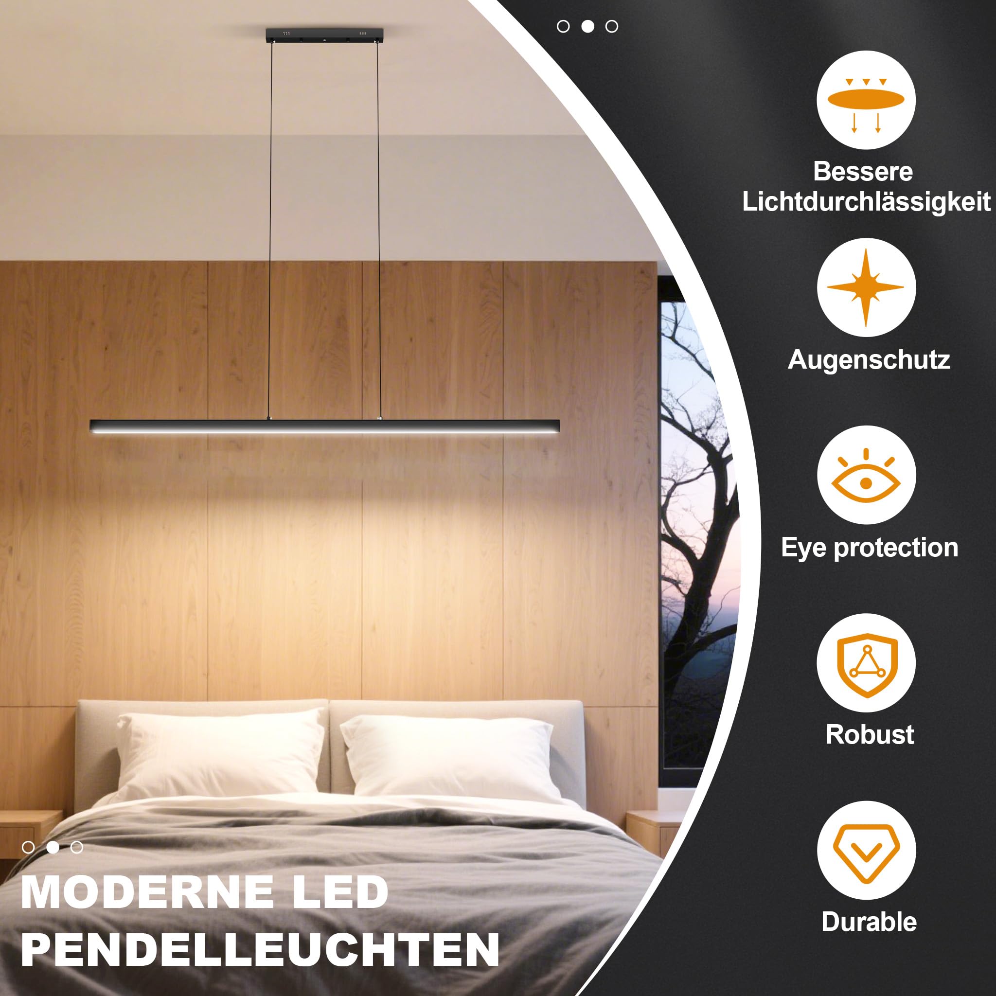UISEBRT Moderne Pendelleuchte Schwarz 150cm, LED Hängeleuchte Hängend für Wohnzimmer, Deckenlampe Hängend 60W, Höhenverstellbar bis 115cm, Esszimmerlampe, Linear Design - Warmes Licht