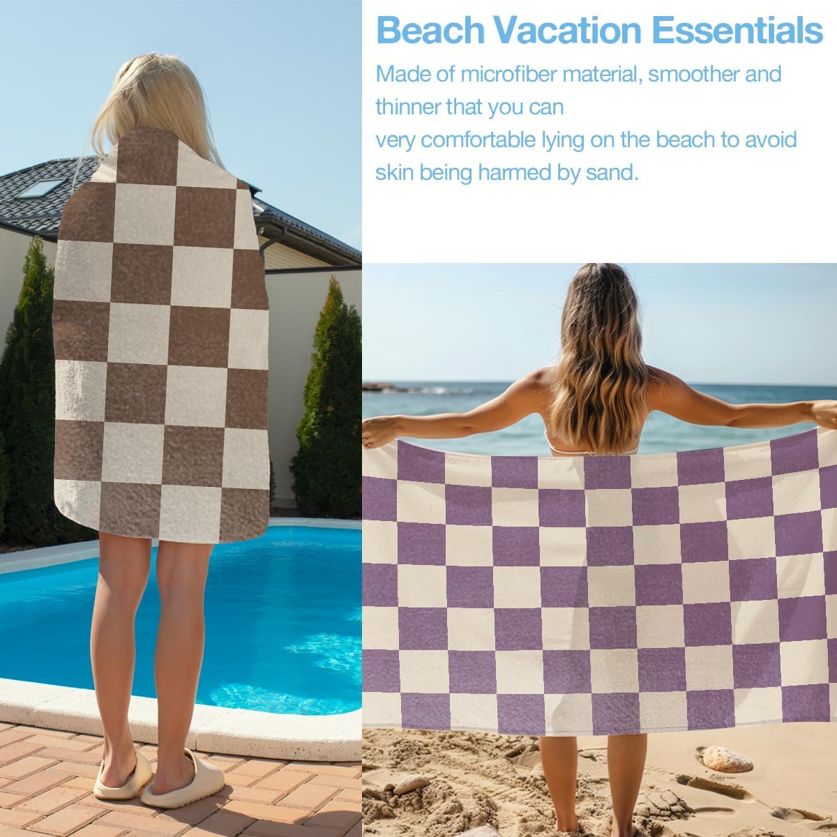 4 Pack Towels for Bathroom, Beach Towel, Microfiber Lightweight Beach Towels Oversized, Towel Accessories for Women Men Camping Pool Birthday Christmas Favors 32x71 in, Cute Plaid Checkered
