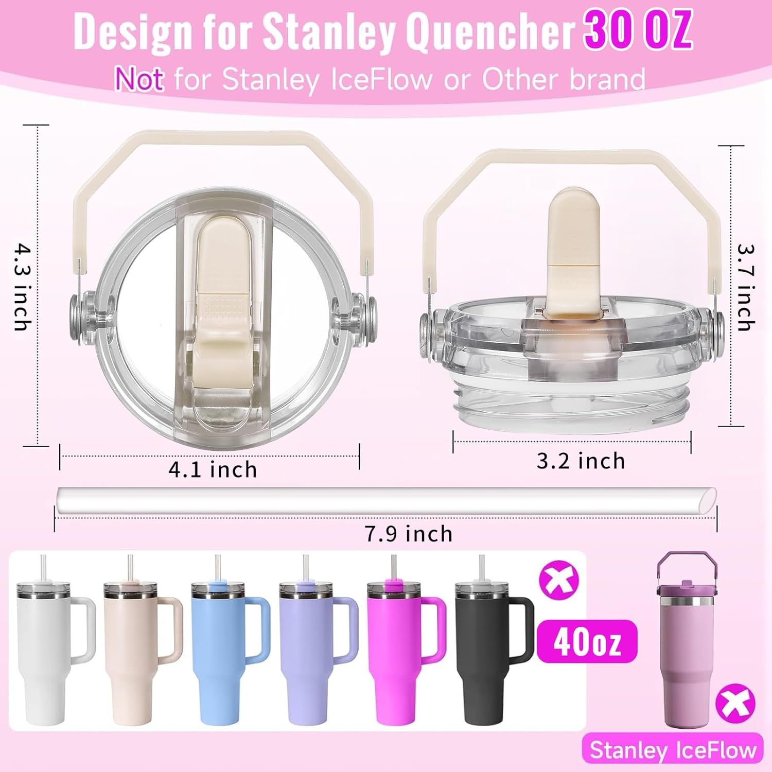 2 Pack Leakproof Portable Lid Replacement 30 oz Only for Stanley Quencher H2.0 Tumbler Cup Accessories, Detachable Flip Straw Lids, Heat-Resistant, Spill Proof Cover (Rose Quartz,Rose Quartz) - Image 8
