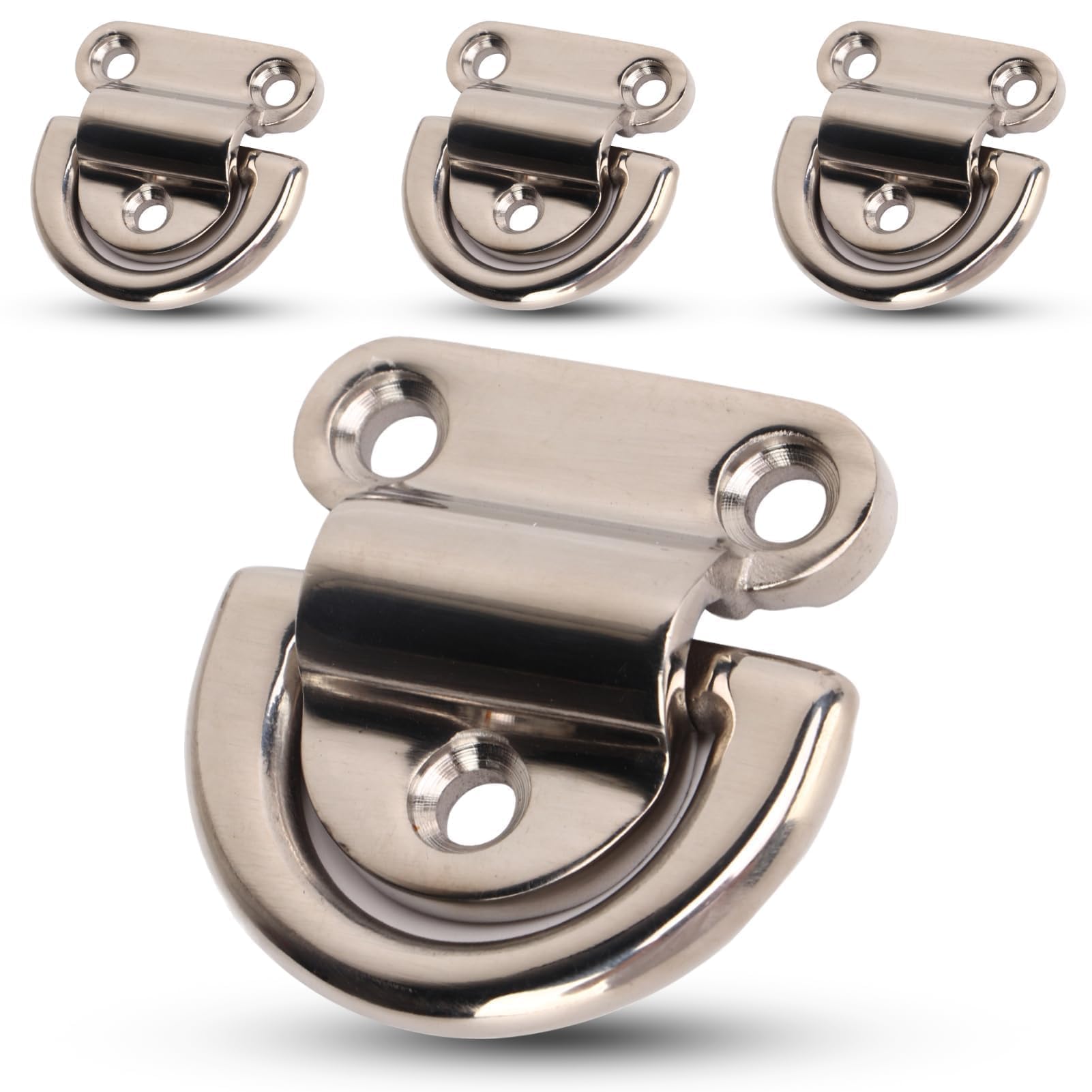 4PCS Marine Folding Pad Eye, 316 Stainless Steel D Ring Anchor Pad Eye Hooks Heavy Duty Tie Down for Marine Trailer Truck Boats Deck Hardware Hammock