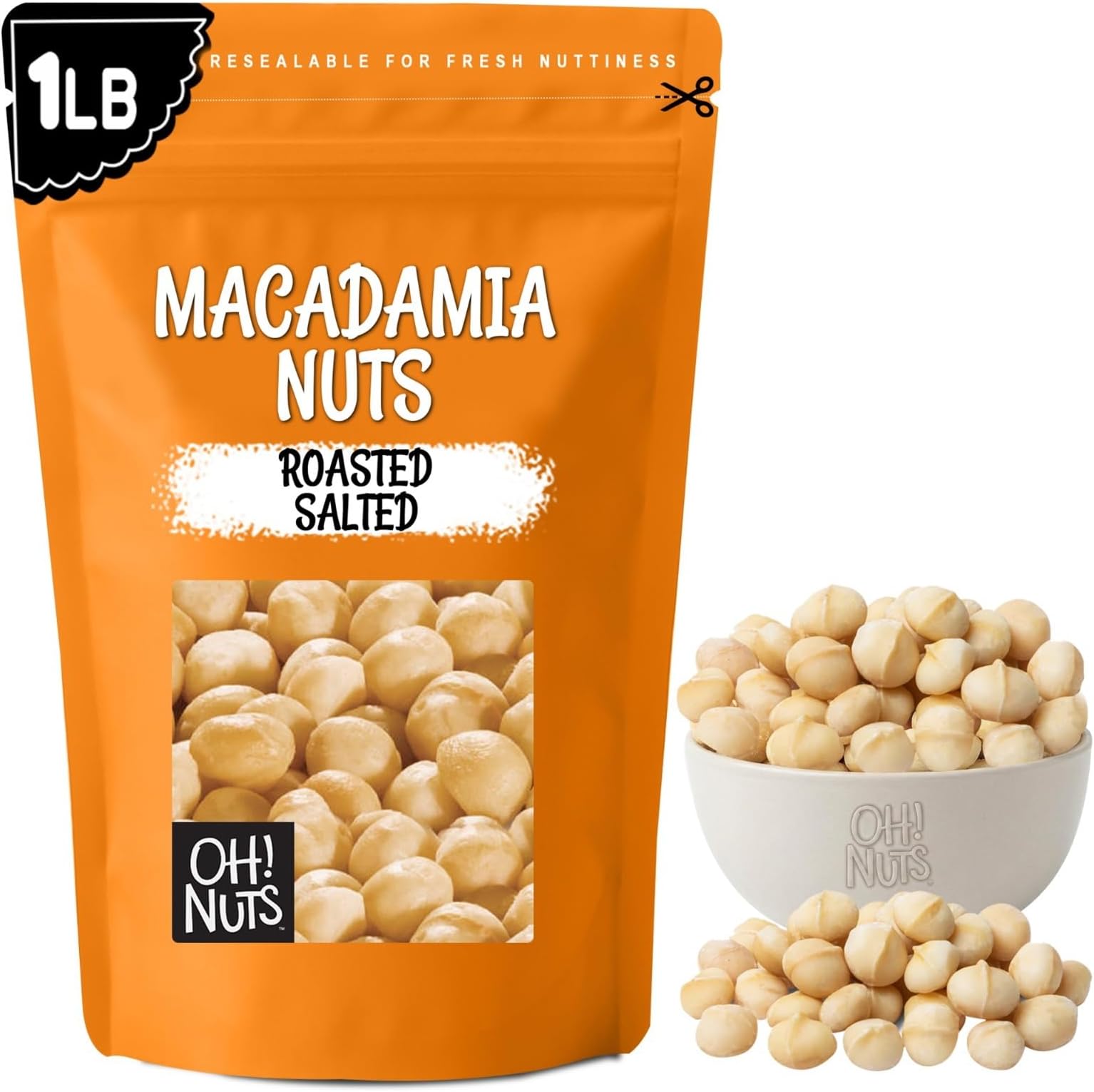 Oh! Nuts Roasted Salted Macadamia - 1 lb - Macadamia Nuts Salted - Premium Roasted Macadamia