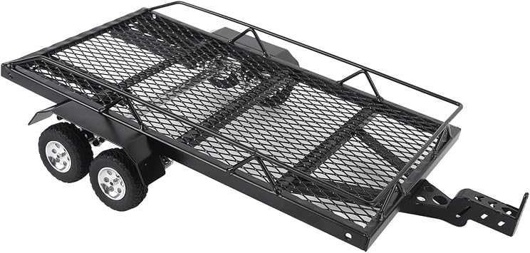 RC Trailer for Hauling Behind Cars, 1/18 1/16 RC Flatbed Trailer with RC Trailer Hook Coupler Hitch, Dual Axles Metal Flatbed Trailer Kit Cars Trailer for RC Crawler