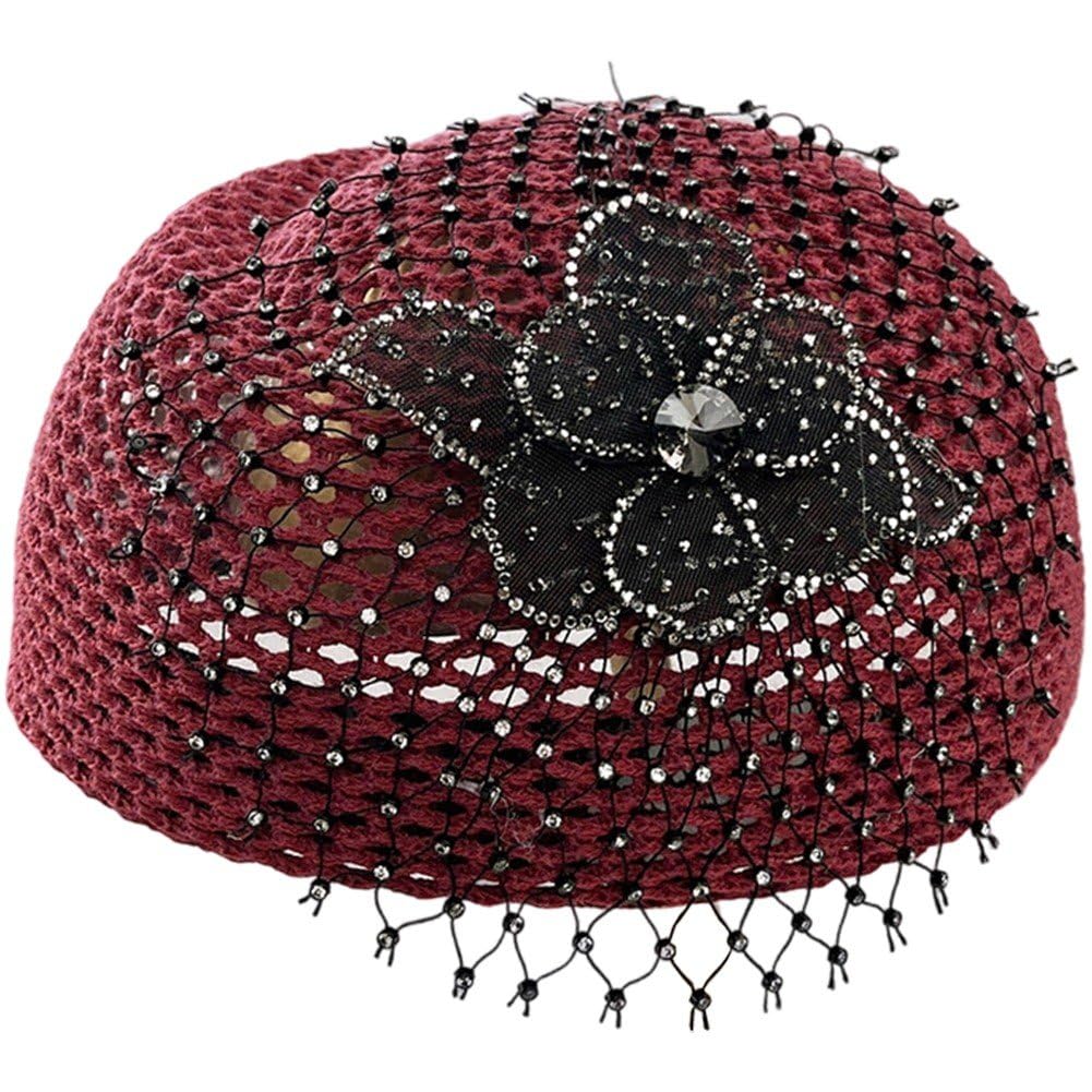 Sslvya Flower Mesh Beret Hats for Women, Vintage Church Derby Hat Elegant Pillbox Hat Artist Painter Hat for Summer Wedding Party