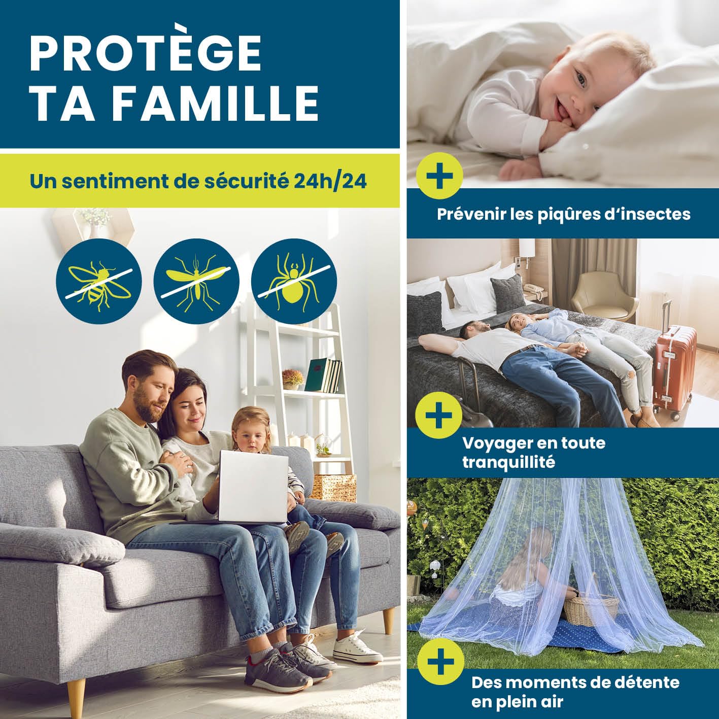 HOBERG Moustiquaire de Voyage | Moustiquaire XXL pour lit bébé, lit Simple et lit Double | Tente moustiquaire d'extérieur 400 Mesh pour Balcon | Auvent Anti-Insectes à Coller ou à Visser - 60 cm Ø