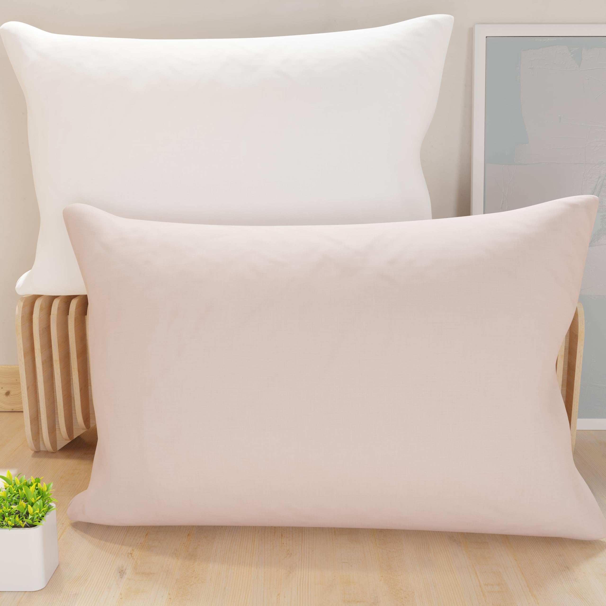 PETTI Artigiani Italiani - Pair of Pillow Cases 70 x 50 cm in Microfibre, Pillows for Bedroom Furniture, Sofa, Set of 2 Cushion Covers, Double-Sided Pillowcase White Light Powder — image 1