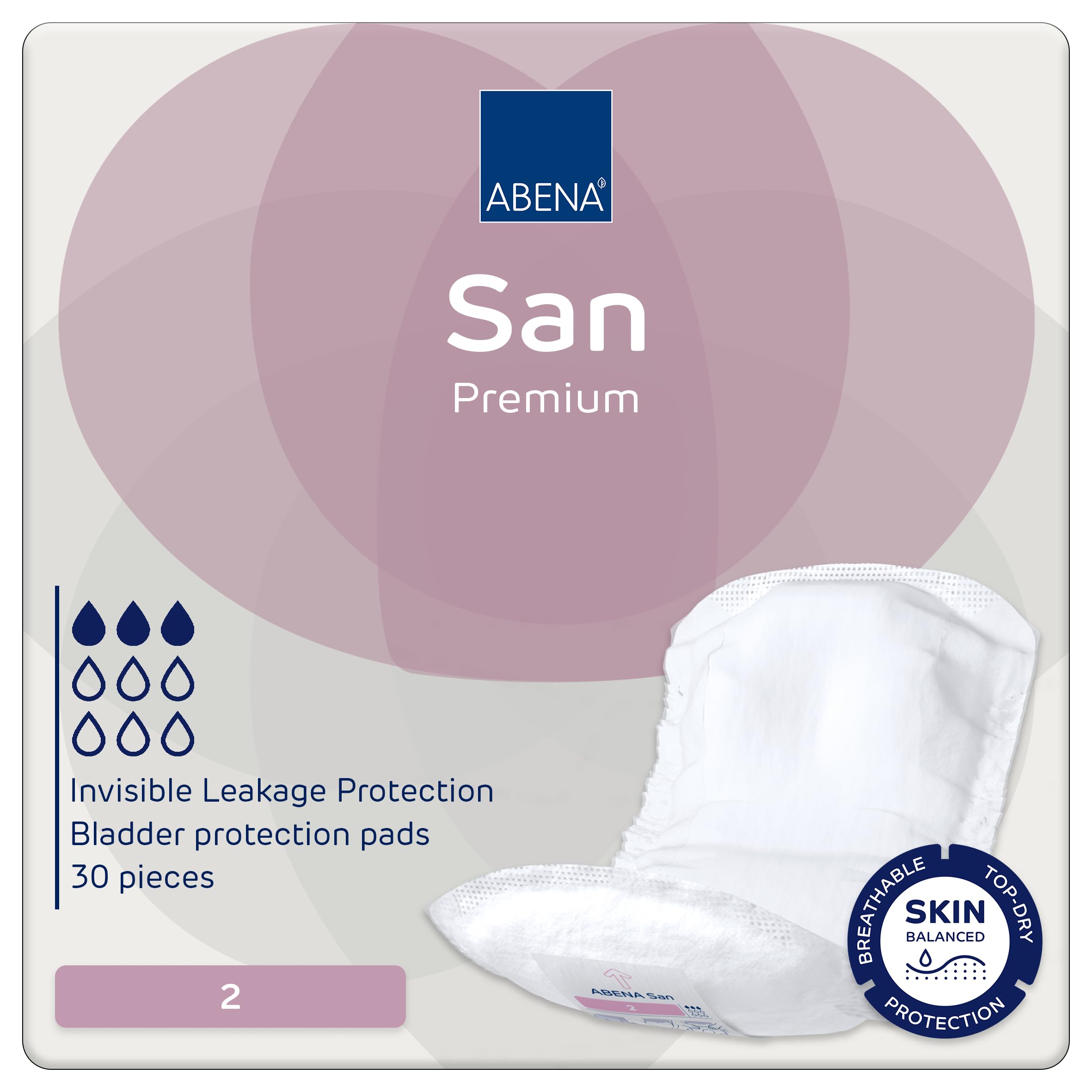 Abena San 2 Premium Incontinence Pads Women and Men | 350ml Absorbency | 30PK | Fast Absorbing Pads, Discreet & Effective Shaped Incontinence Pads for Men and Women