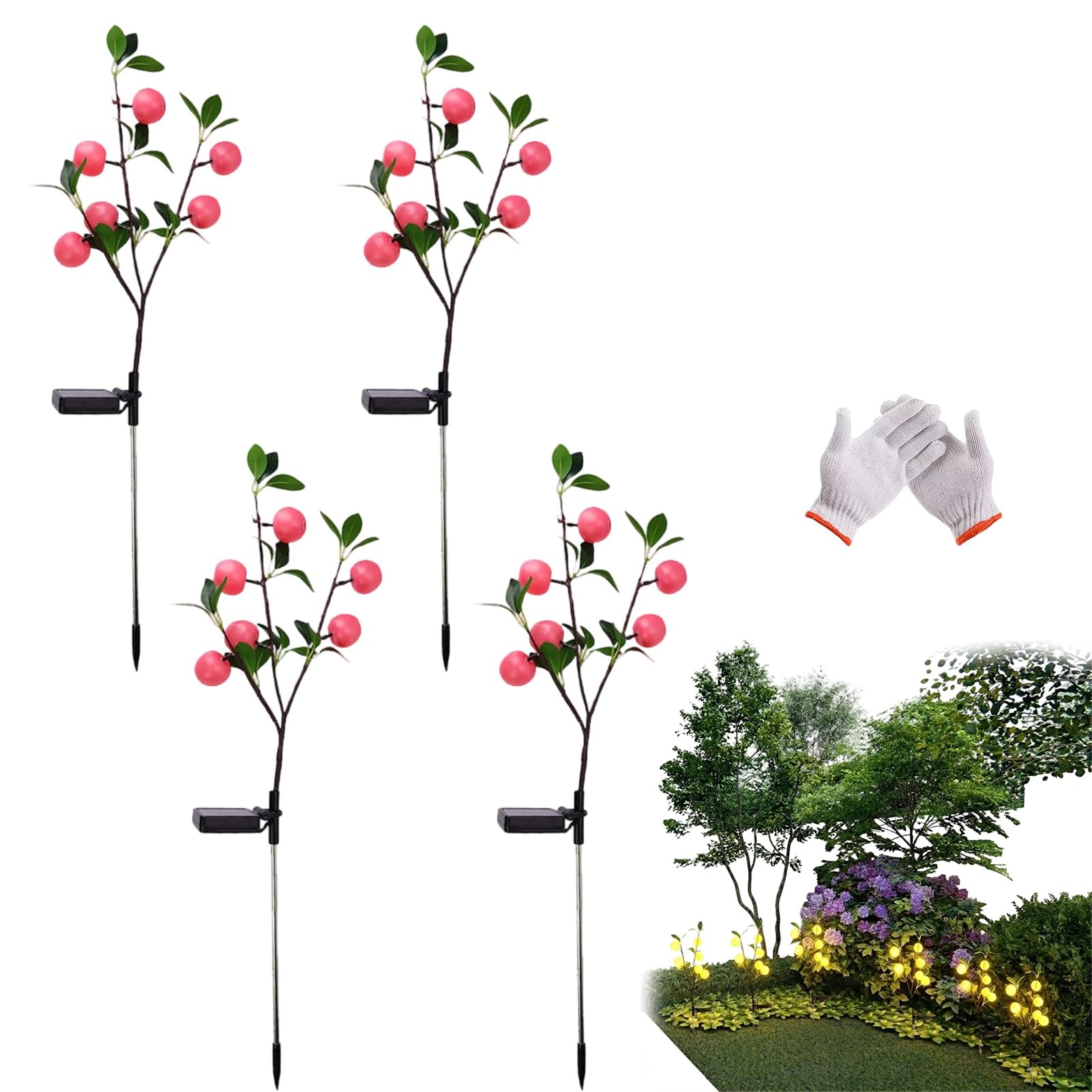Solar Garden Lights Waterproof Solar Flower Tree Light With Realistic Lemon, Solar Tree, IP65 waterproof rating, For Decorating Gardens, Pathways, Courtyards, And Lawns[Energy Class A+++](4pcs-B)