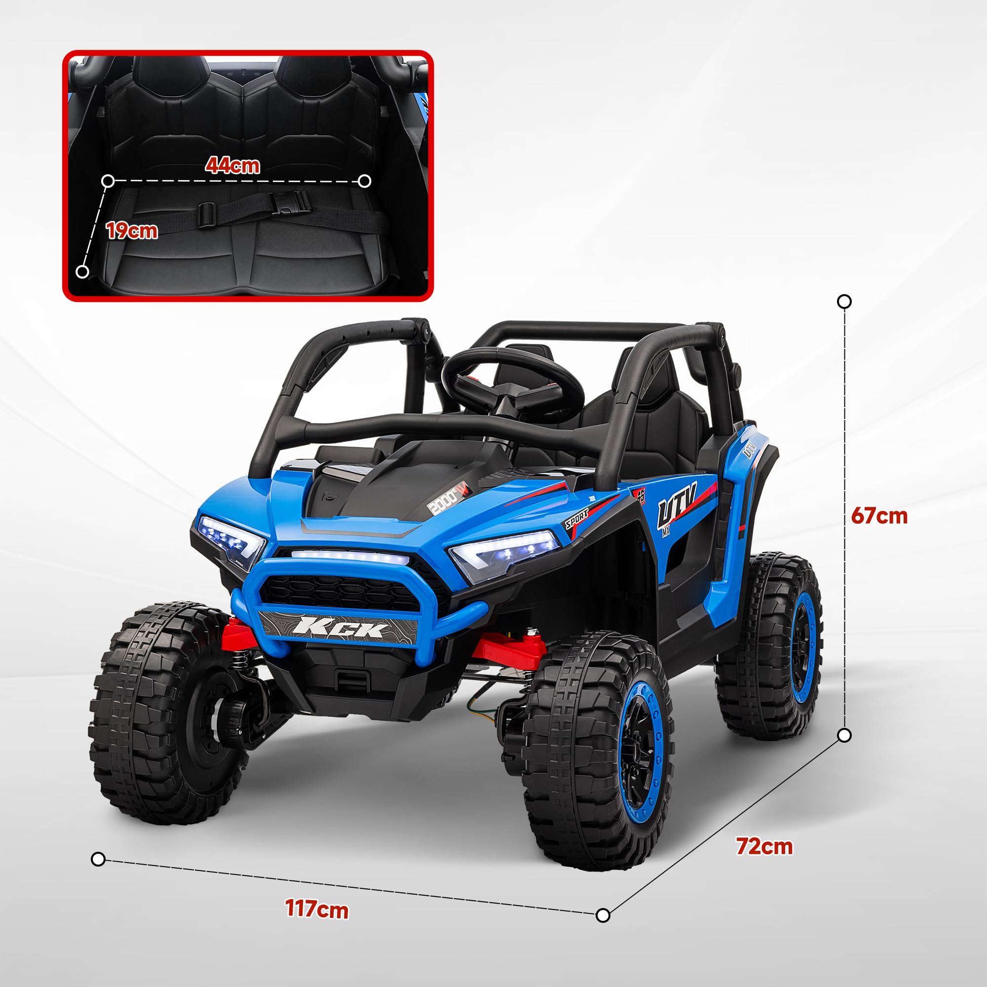AIYAPLAY Macchina Elettrica per Bambini 2 Posti 24V 4 Motori, Auto Elettrica Bambini 3-8 Anni con 3 Velocità, Musica Integrata, Clacson, Luci, Sospensione a Molla e Telecomando, Velocità 5-7km/h, Blu