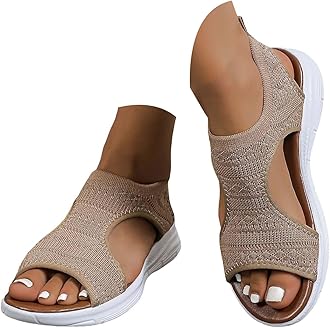 HEONSATI Sandals for Women Orthopedic, Sandals with Arch Support Summer Ladies Wedge Cushion Walking Shoes Platform Casual Mesh Beach Comfy Washable Memory Foam Slingback Slide Sport Knit Shoes