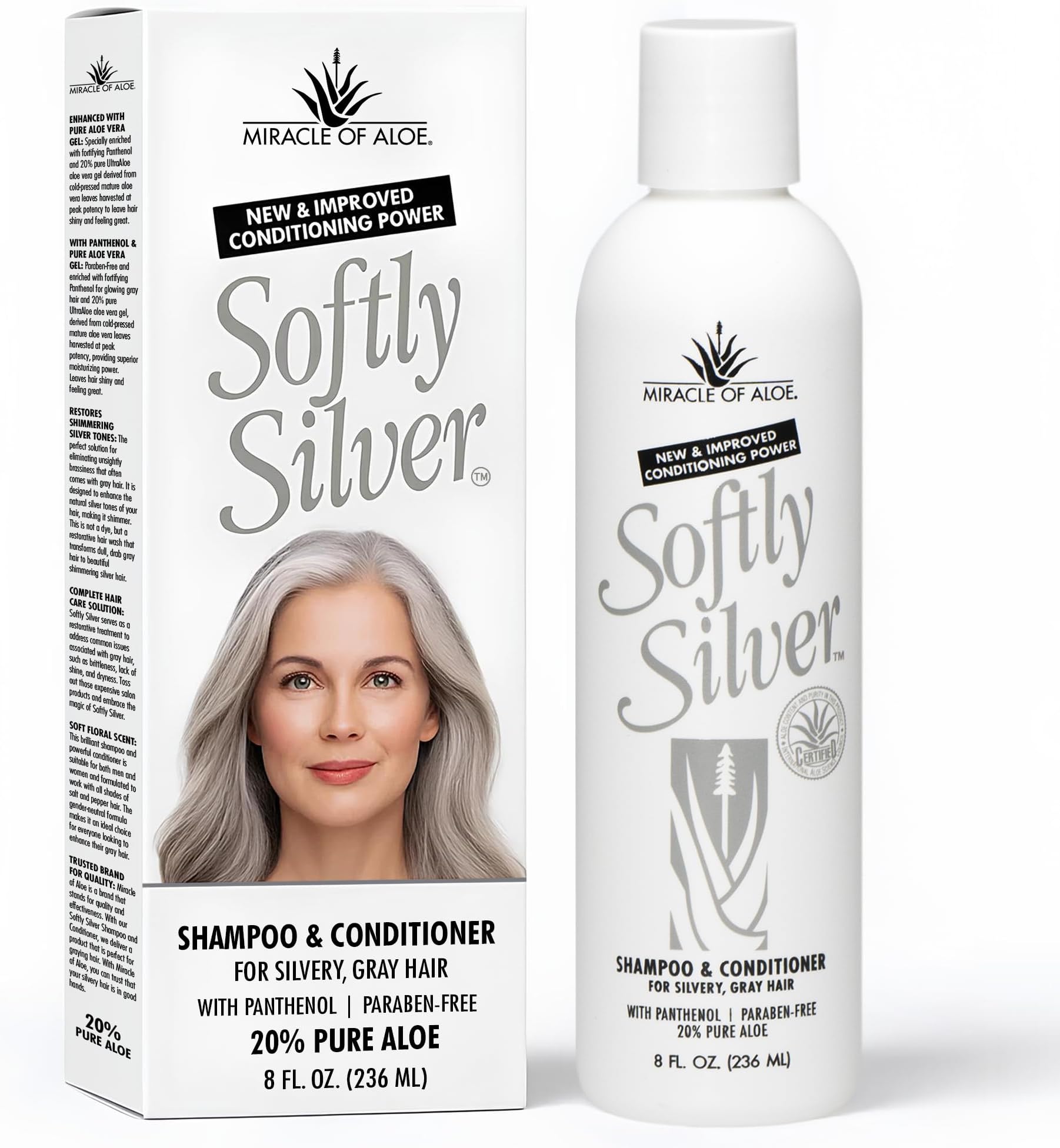 Softly Silver Shampoo Improved Conditioning formula for Gray Hair, 2 in 1 Purple Restorative Hair Wash for Mature Hair, Adds Luster, Bounce & Body, with Panthenol and 20% Pure UltraAloe