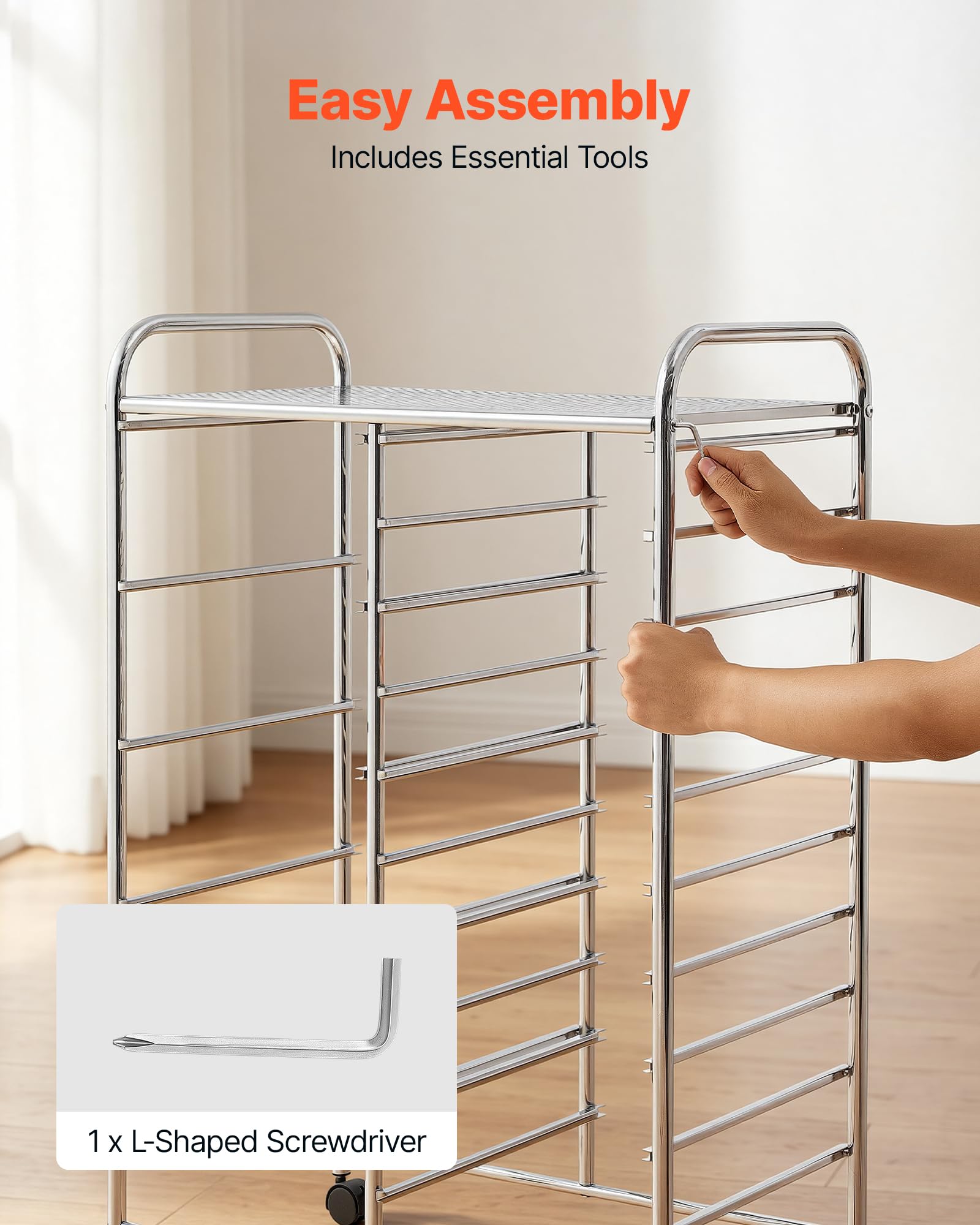 VEVOR Carrello Multiuso con Cassetti Organizer a Doppia Fila con 15Cassetti, Carrello Portaoggetti, Telaio in Acciaio Cromato, Ruote Girevoli a 360° con 2 Freni, Ideale per Ufficio, Garage e Studio