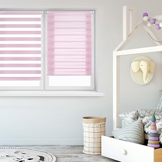 Blindecor Indus SIN HERRAMIENTAS | Estor Enrollable Sin Taladrar de Doble Capa | Color Rosa 130 x 180 cm (ancho x largo) | Tamaño de la Tela 127 x 175 cm