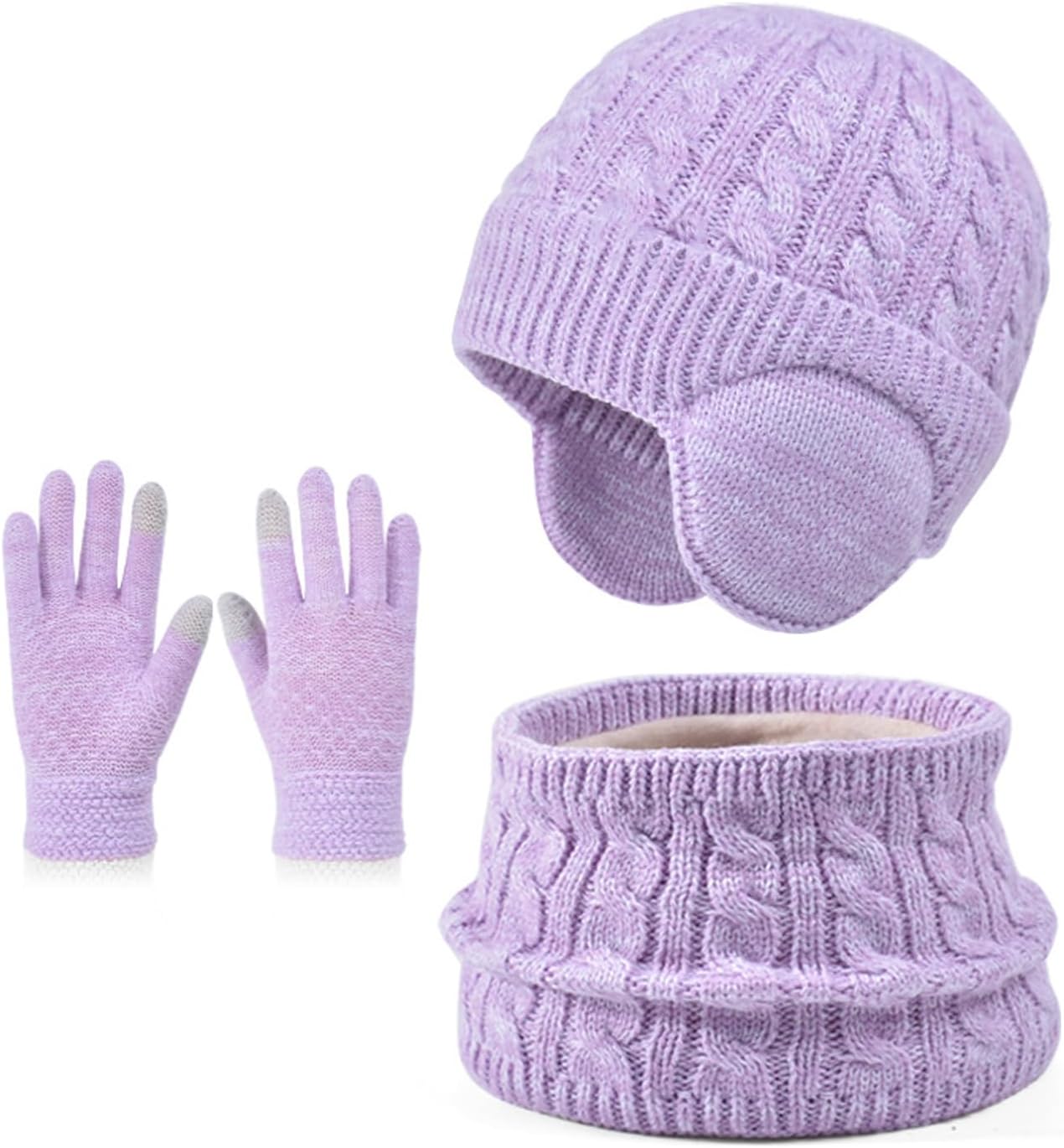 Childrens Accessory 3 Piece Set Soft Acrylic Caps Neck Warmer Gloves Combo for Snow Sports and Daily Winter Use S Ne