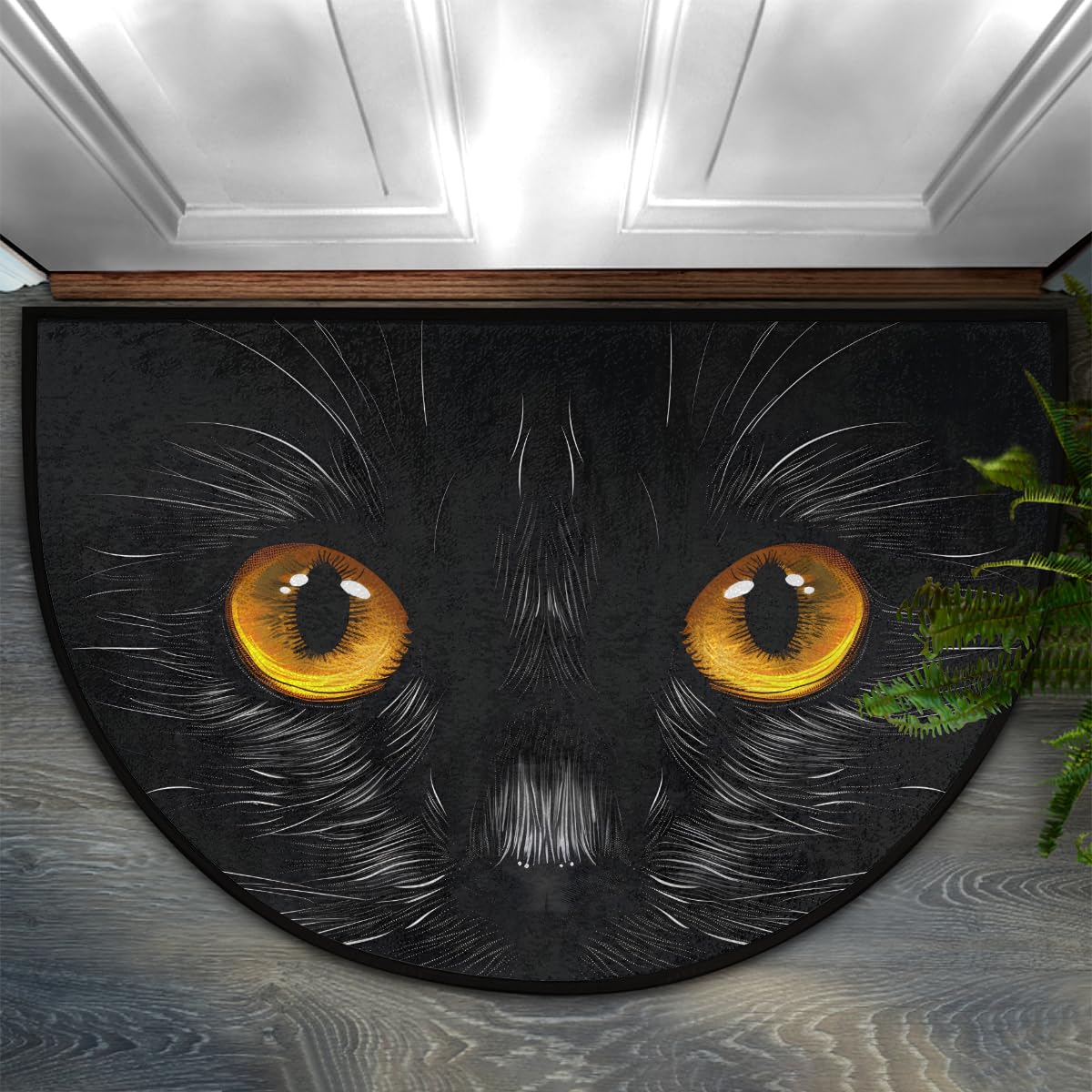 Half Round Doormat Black Animal Cat Washable Semi Circle Mat Non Slip Absorbent Half Moon Rugs for Indoor Outdoor Entrance Kitchen Bathroom Bedroom